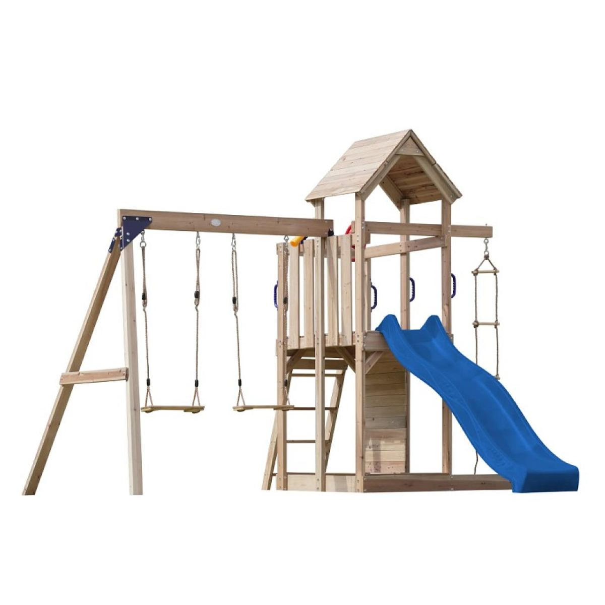 Axi House Portique  Moos 2 balançoires + échelle toboggan bleu