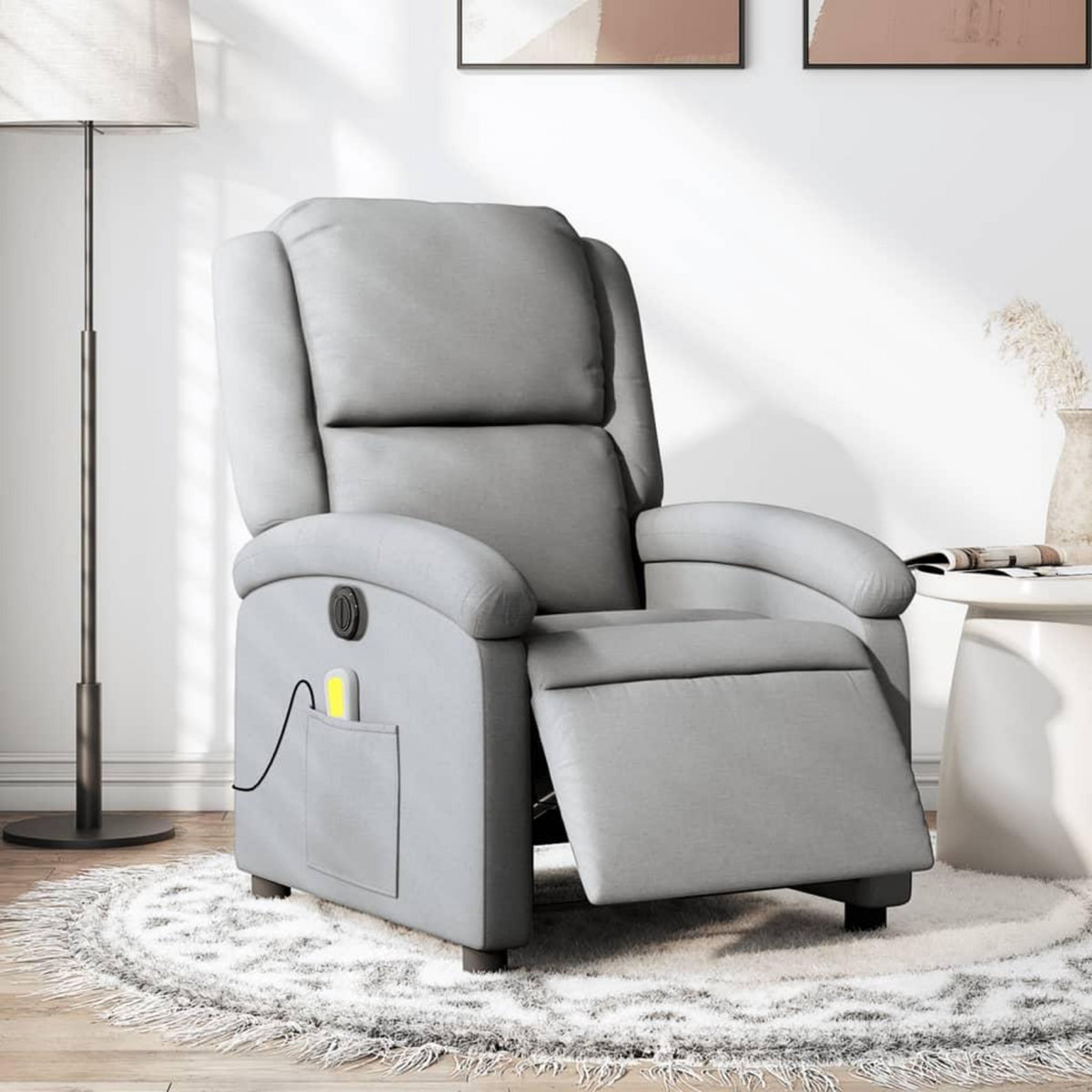 VIDAXL Fauteuil de massage inclinable electrique gris clair tissu