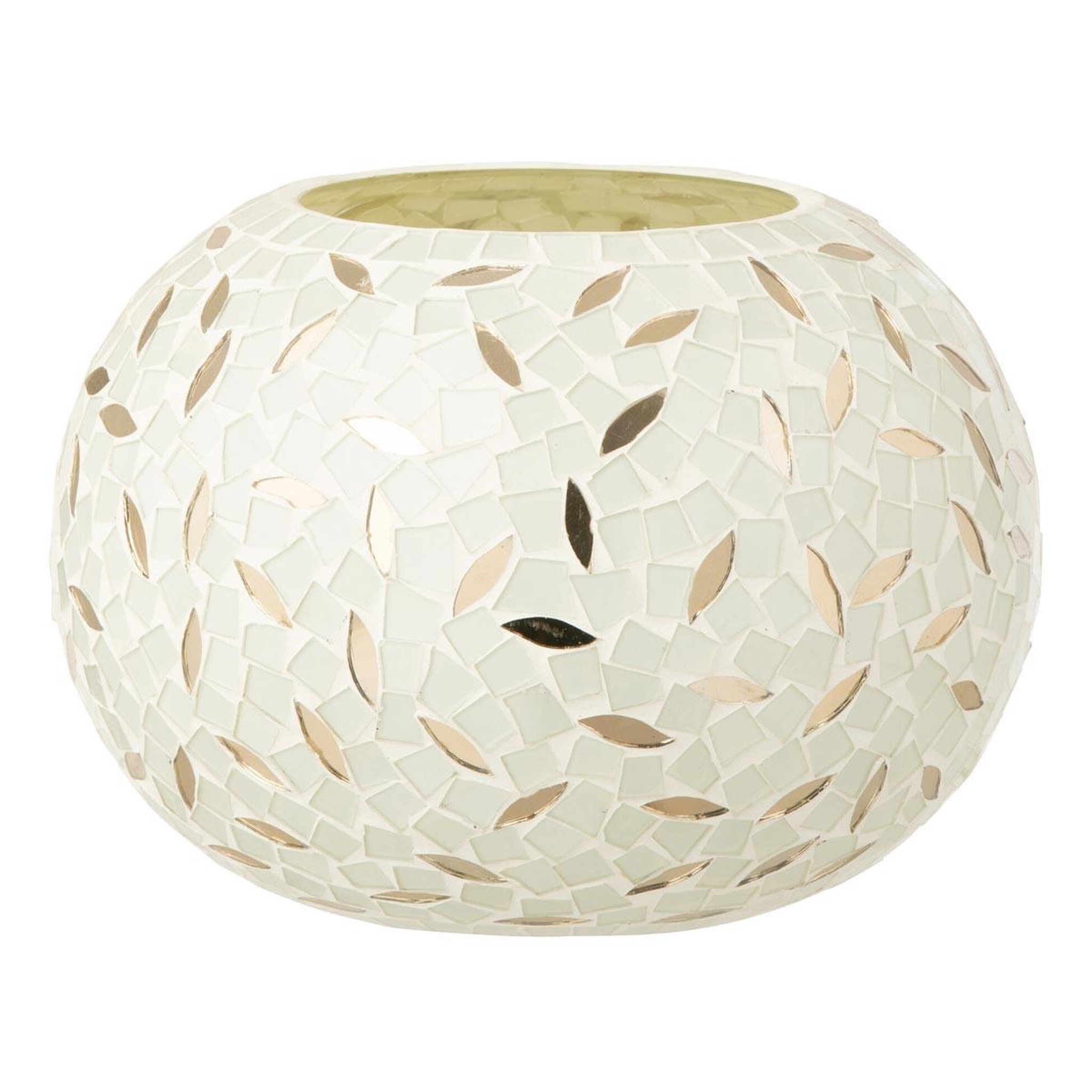 J-LINE Photophore Mosaïque en Verre  Balle  20cm Blanc Cassé