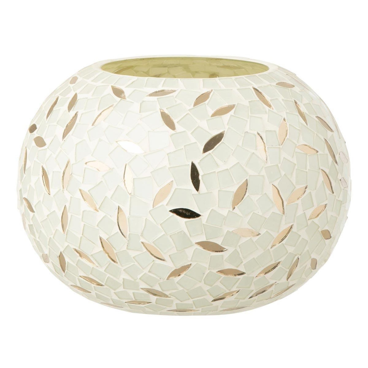 Paris Prix Photophore Mosaïque en Verre  Balle  20cm Blanc Cassé