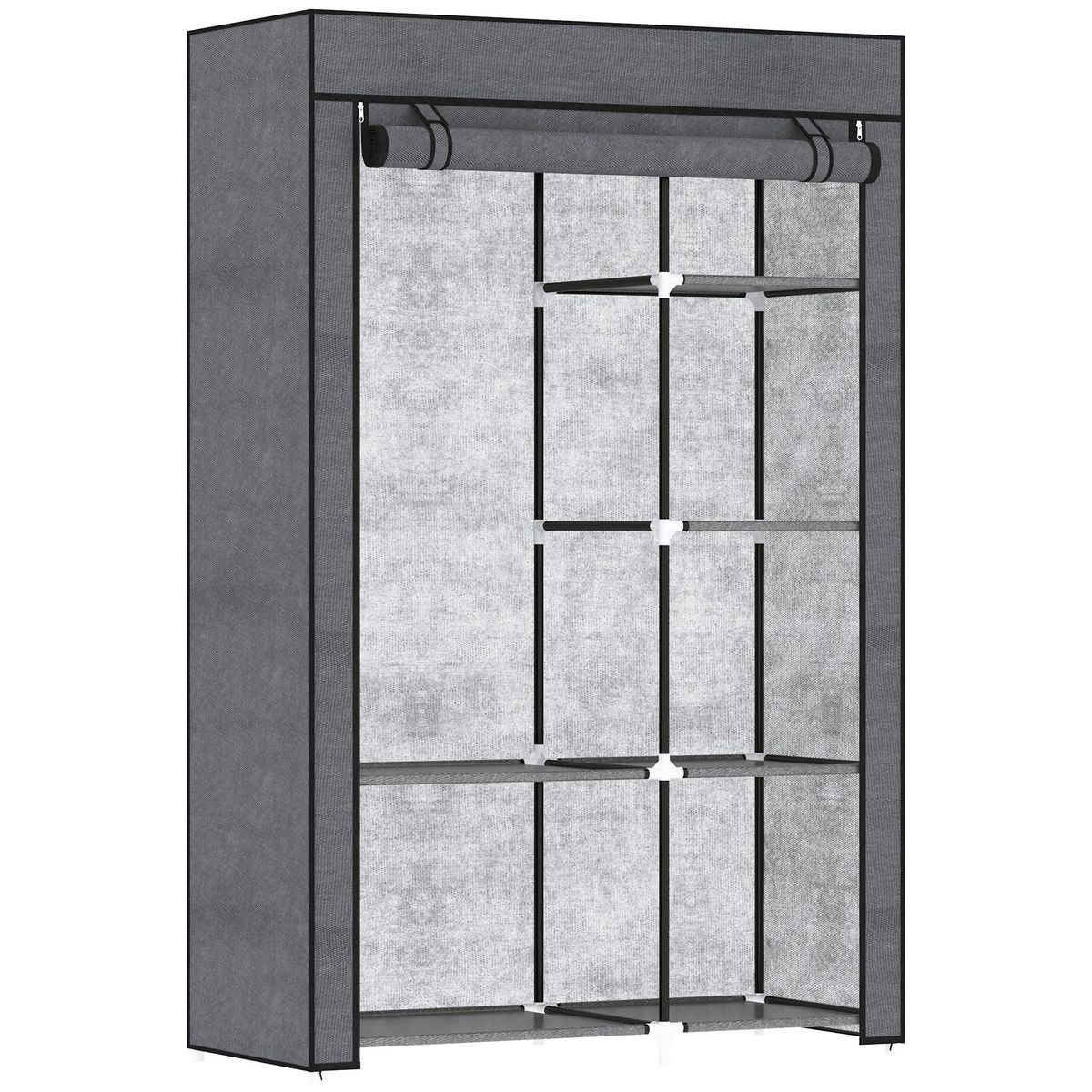 HOMCOM Armoire penderie multi-rangement - 6 étagères, 1 barre - dim. 103L x 43l x 162,5H cm - acier noir non tissé gris