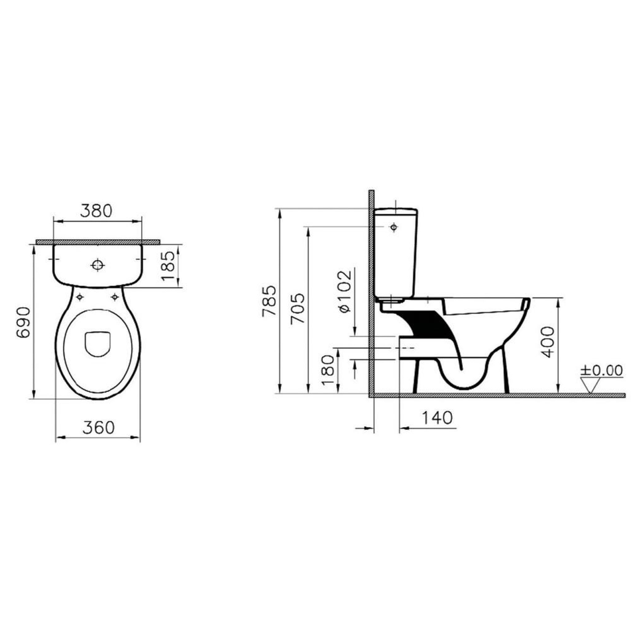 Voir la diapositive 2 : Vitra Ensemble wc monobloc 3,6 l blanc brillant, sortie horizontale horizontale, céramique émaillée
