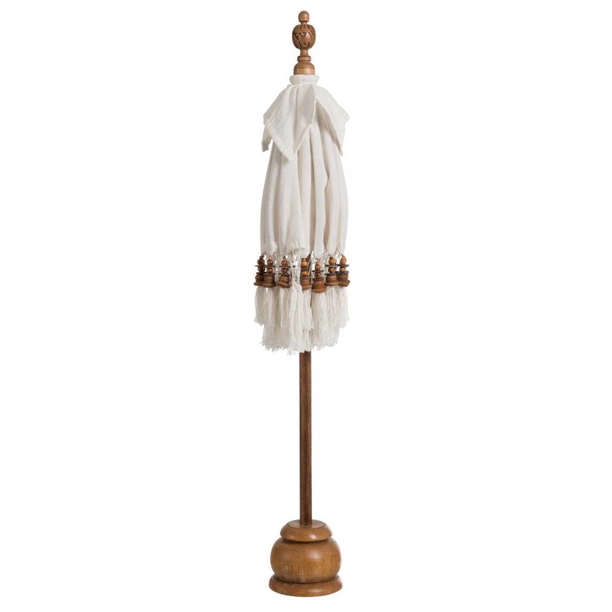 Voir la diapositive 2 : J-LINE Parasol déco  pompons  90cm blanc & naturel