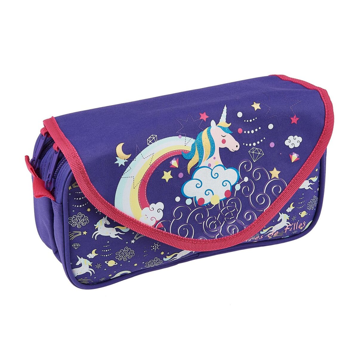 AUCHAN Trousse scolaire 2 compartiments avec rabat polyester