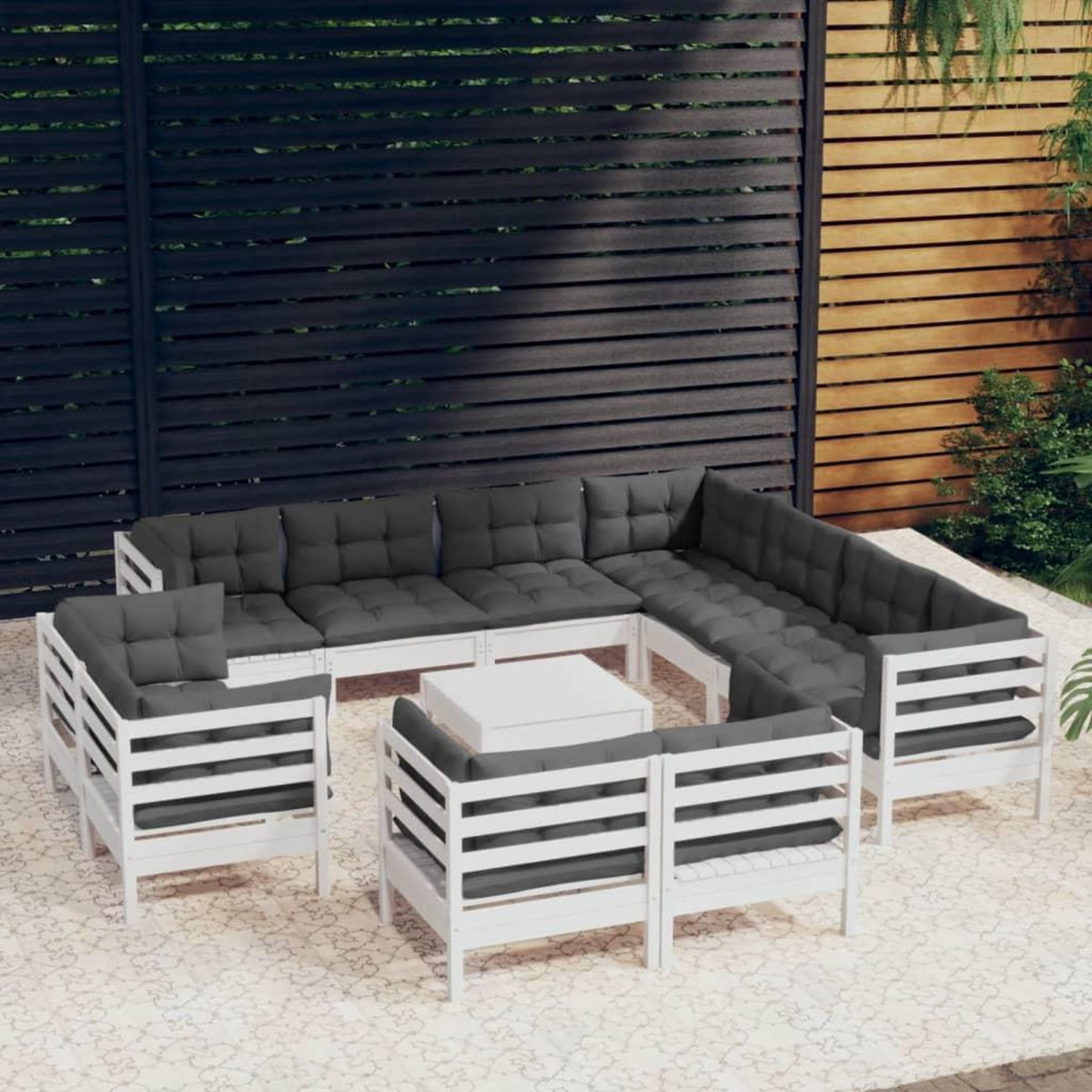 VIDAXL Salon de jardin 12 pcs avec coussins blanc bois de pin solide