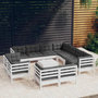 Voir la diapositive 1 : VIDAXL Salon de jardin 12 pcs avec coussins blanc bois de pin solide
