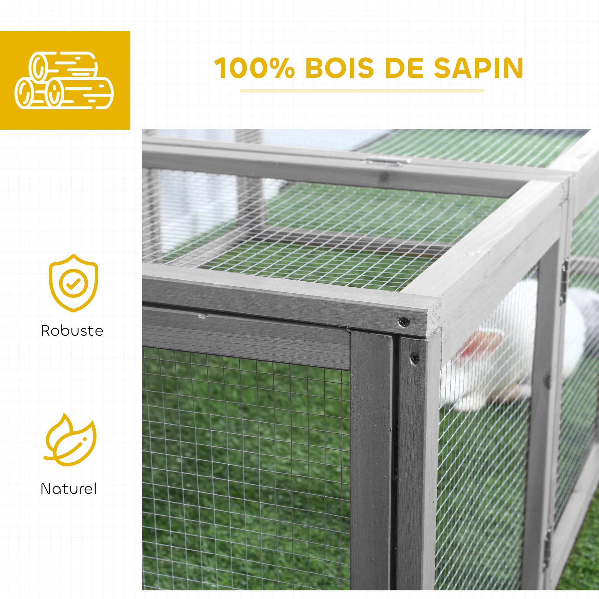 Voir la diapositive 6 : PAWHUT Clapier cage à lapins extérieur intérieur 2 portes supérieures 181l x 100l x 48h cm bois pin gris