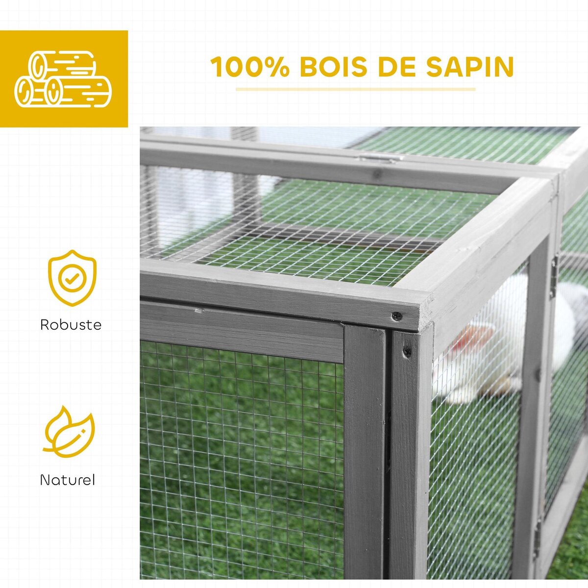 PAWHUT Clapier cage à lapins extérieur intérieur 2 portes supérieures 181L x 100l x 48H cm bois pin gris