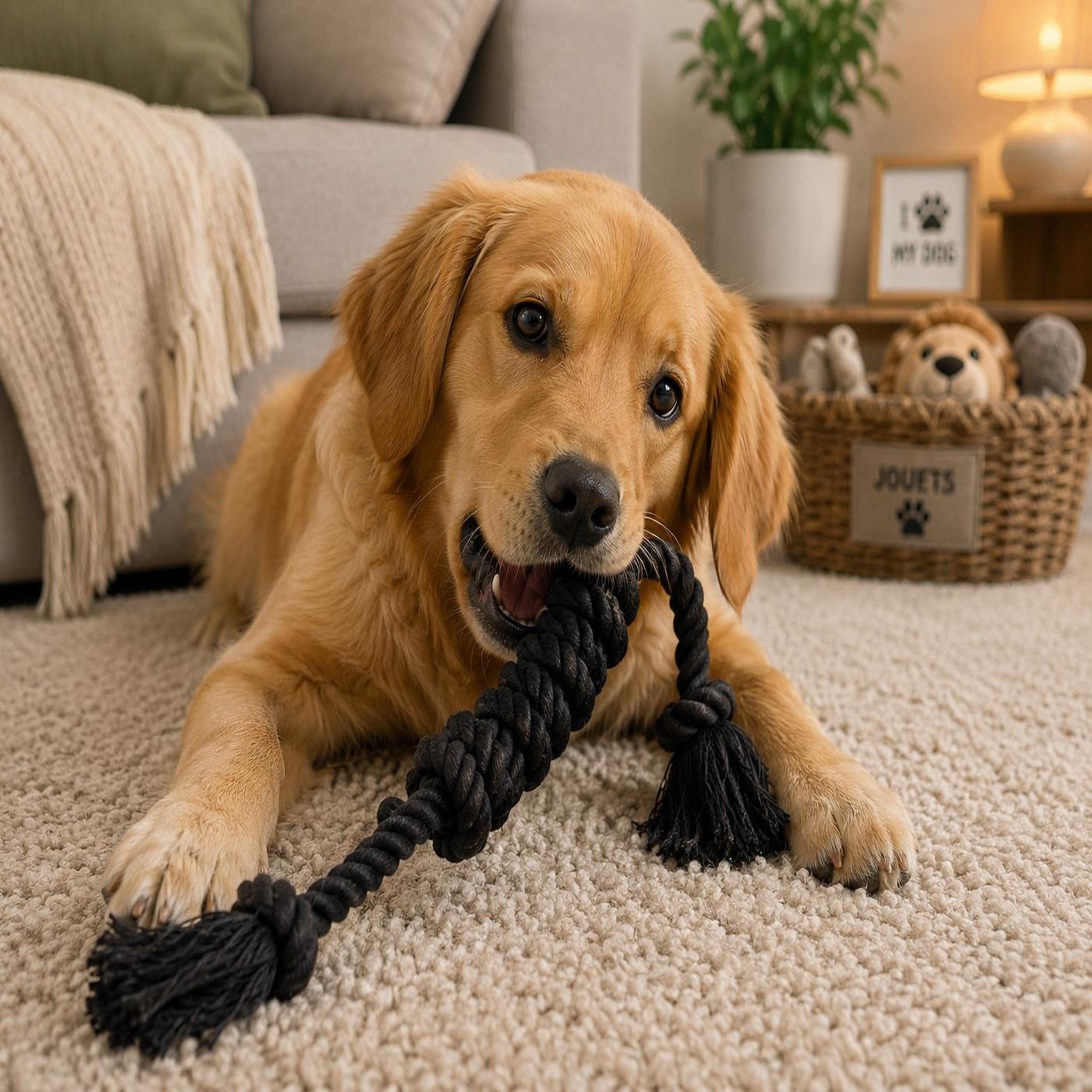 Voir la diapositive 2 : Eden Jeu corde multi noeuds noir pour chien