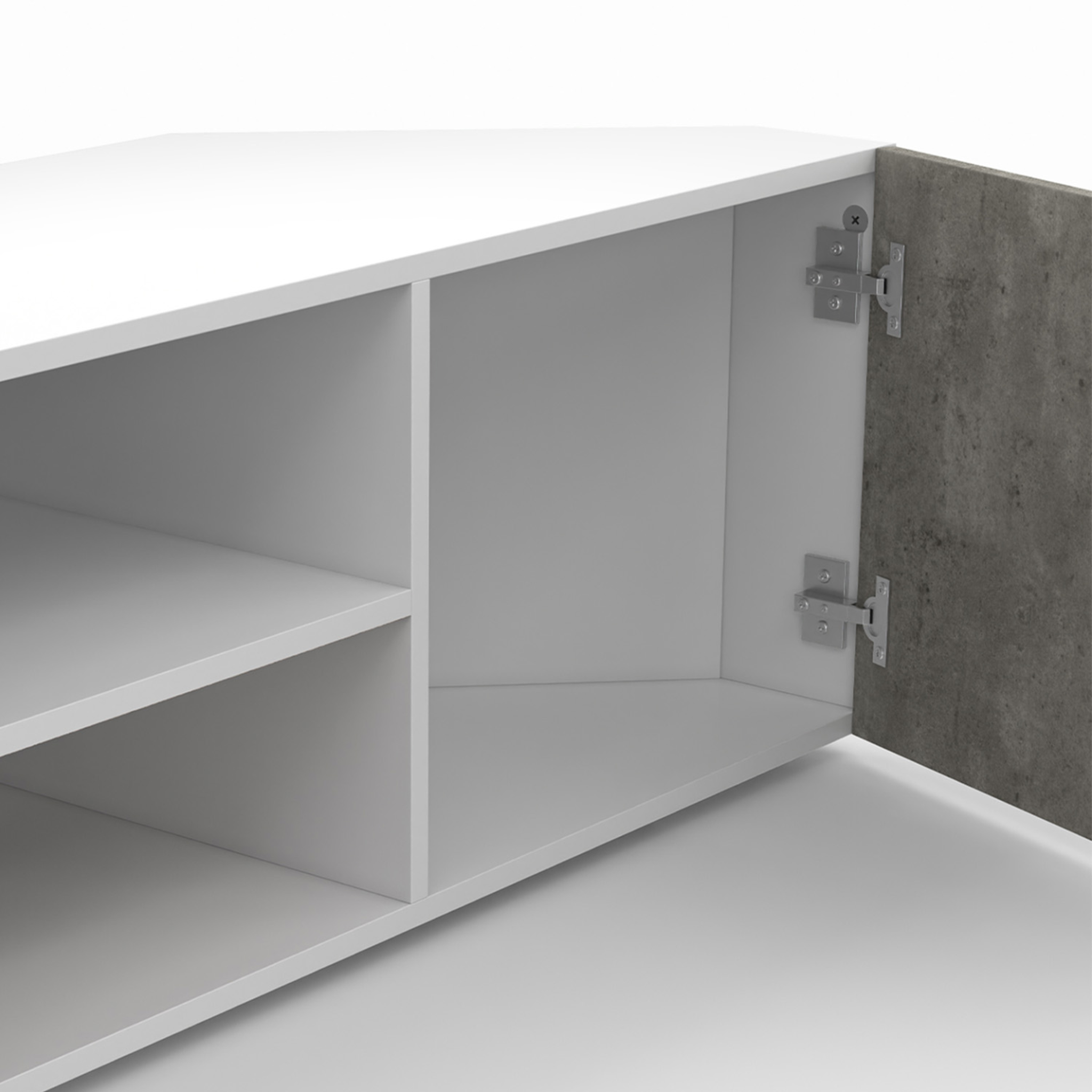 Voir la diapositive 6 : ID MARKET Meuble tv 110 cm d'angle eli blanc portes effet béton