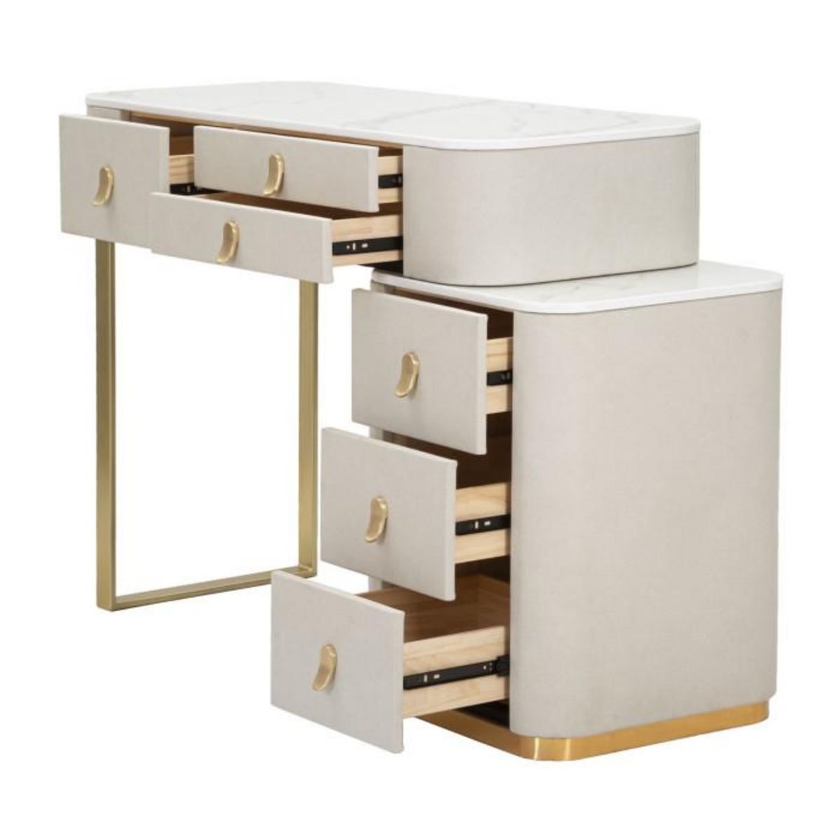 Paris Prix Coiffeuse Effet Marbre  Beauty  120cm Crème & Or