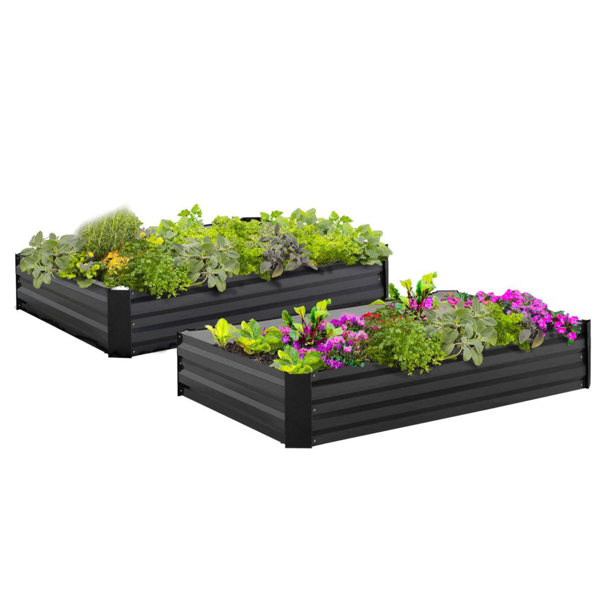 ID MARKET Lot de 2 carrés potager en métal châssis rectangulaire 80x115 cm gris anthracite
