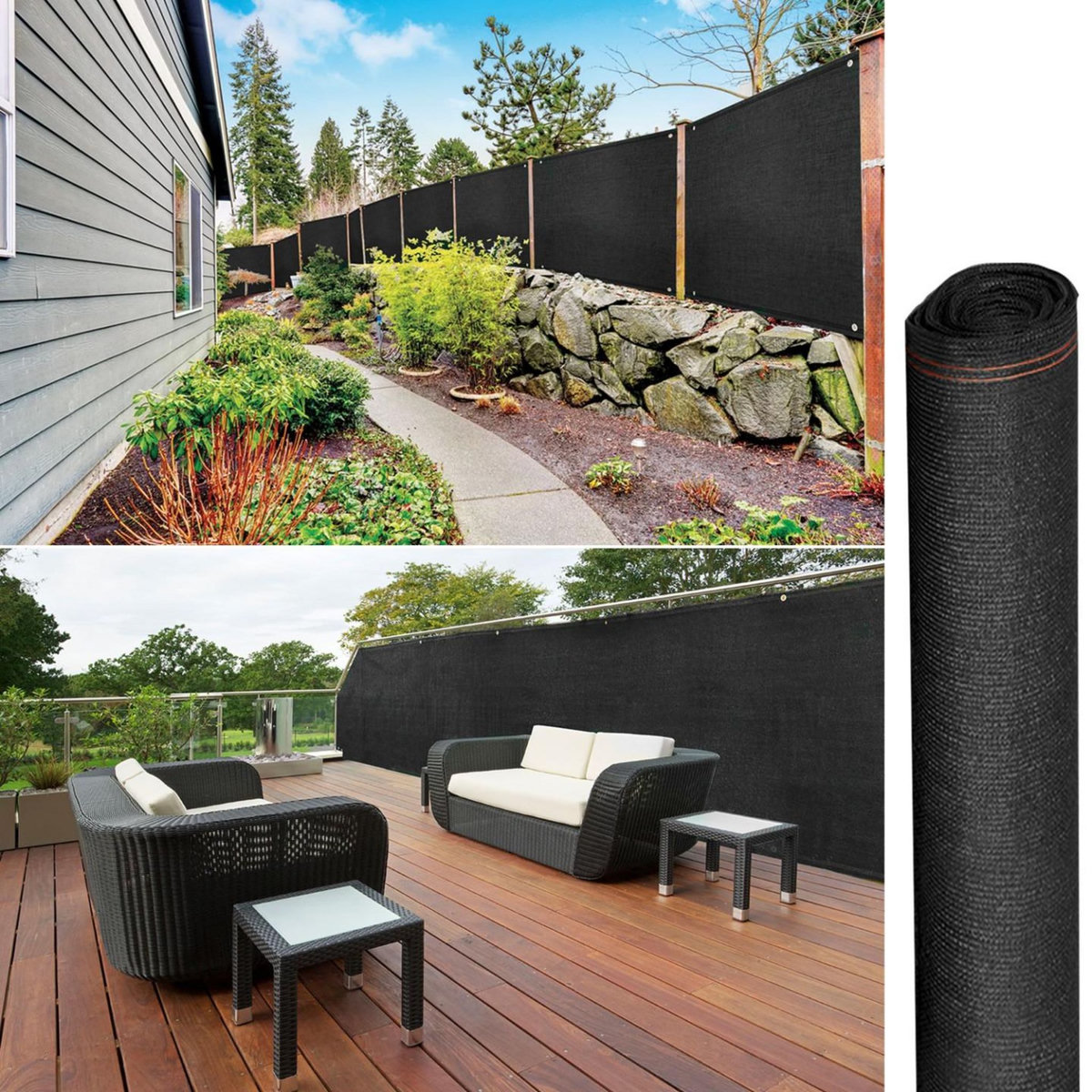 ID MARKET Brise vue renforcé 1,5 x 10 M noir 220 gr/m² luxe PRO