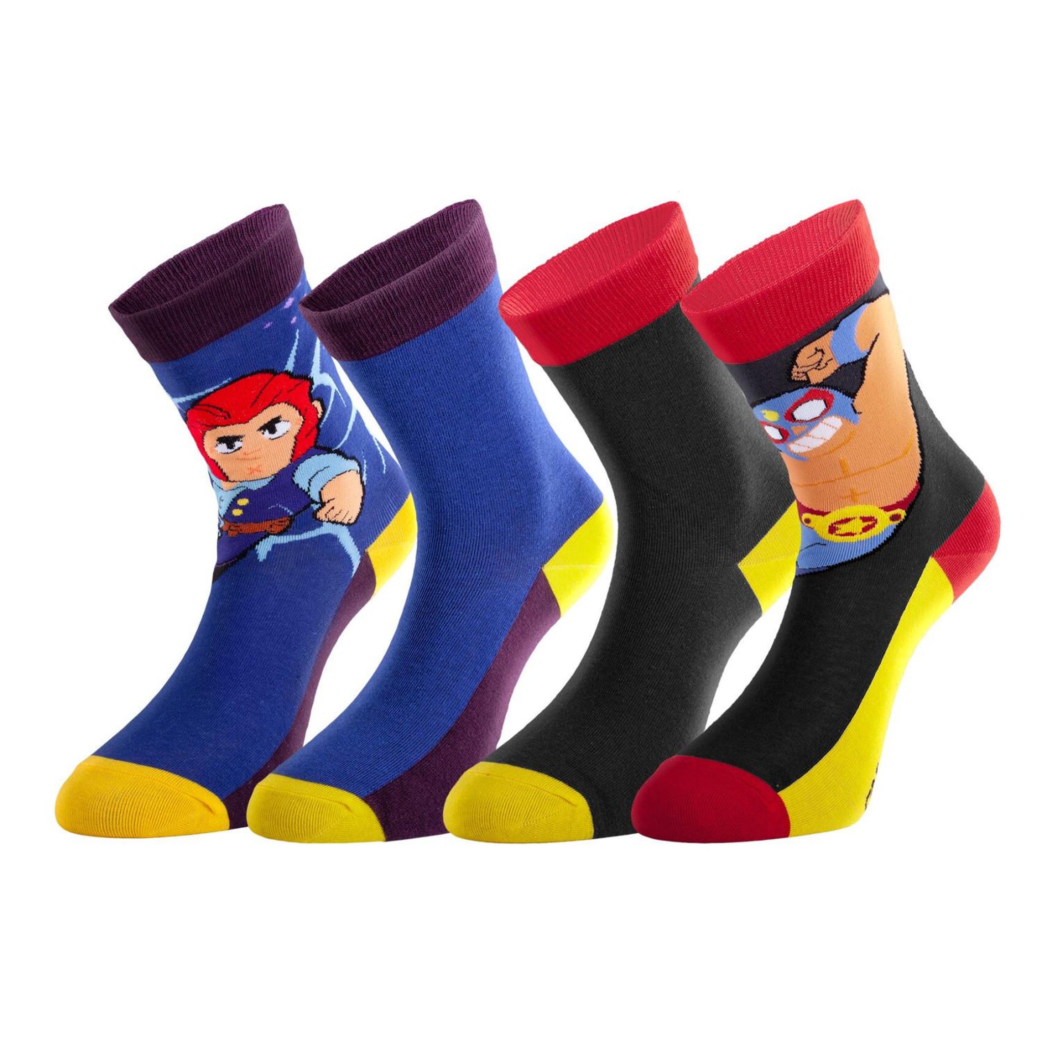 FREEGUN Lot de 4 paires de chaussettes enfant Brawl Stars. Coloris disponibles : Bleu