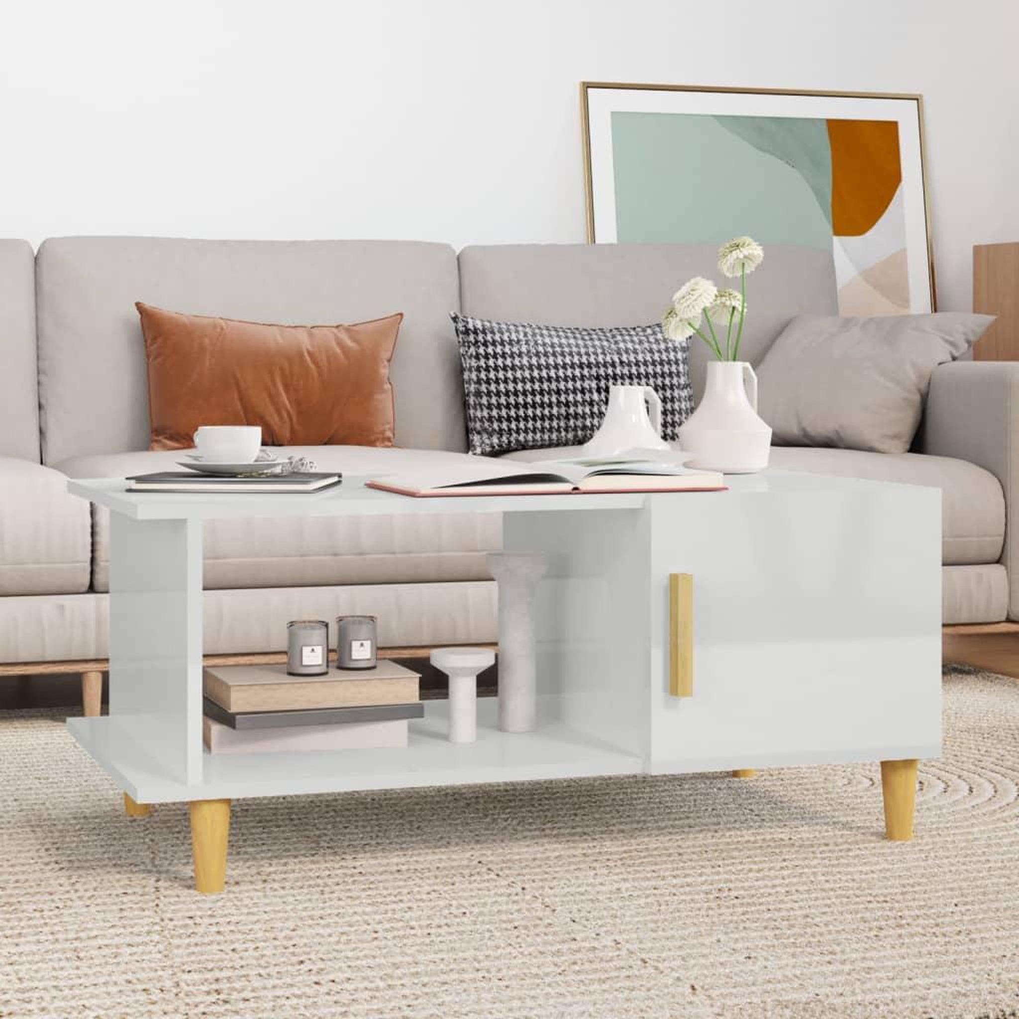 Voir la diapositive 1 : VIDAXL Table basse Blanc brillant 90x50x40 cm Bois d'ingenierie