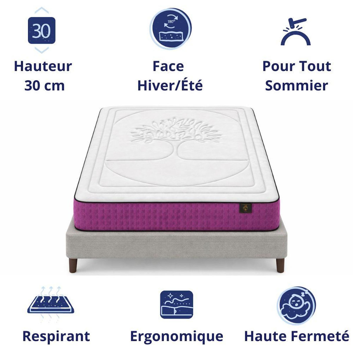 DAGOSTINO HOME Matelas 90x190 Accueil mémoire de forme  Life Tree  - Ferme - Réversible - H30 Cm