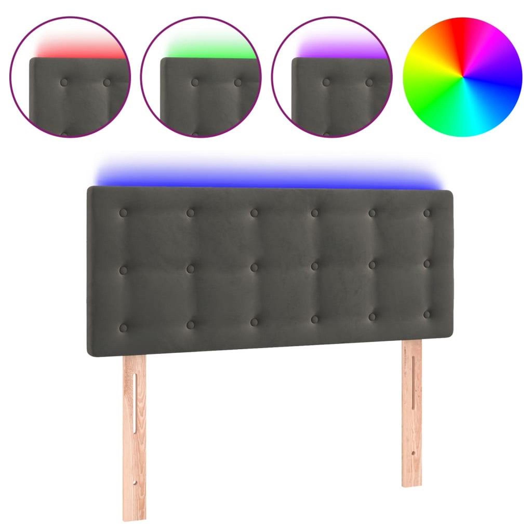 Voir la diapositive 2 : VIDAXL Tete de lit a LED Gris fonce 80x5x78/88 cm Velours
