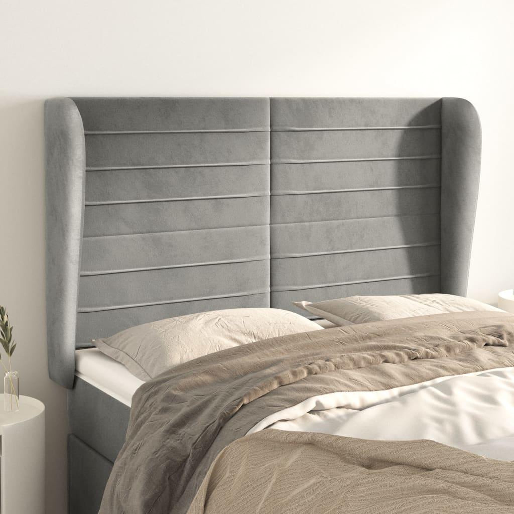 Voir la diapositive 1 : VIDAXL Tete de lit avec oreilles Gris clair 147x23x118/128 cm Velours