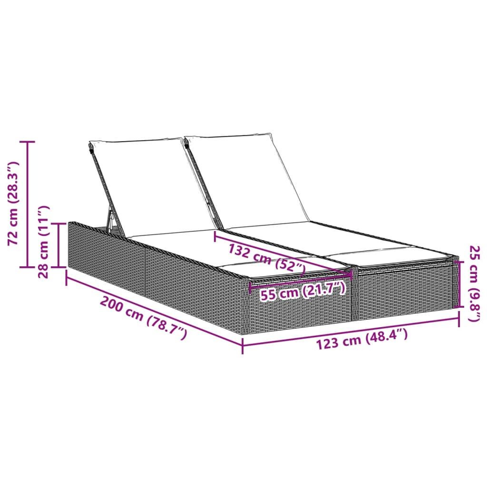 Voir la diapositive 6 : VIDAXL Chaise longue double avec coussins gris resine tressee
