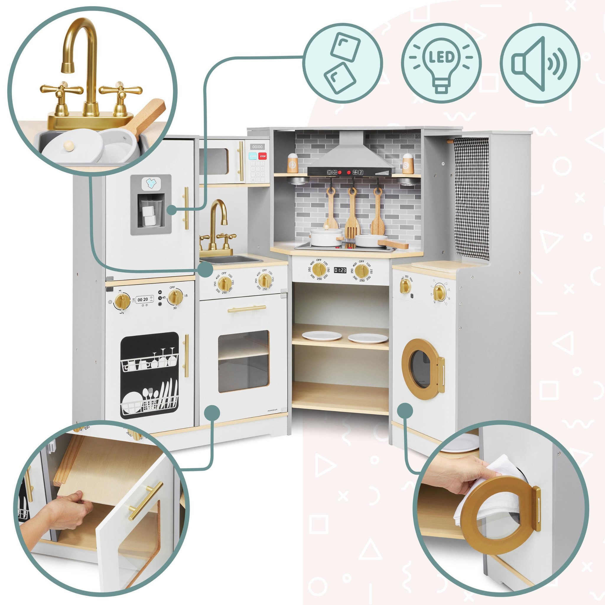 Voir la diapositive 2 : MAMABRUM Cuisine interactive bois led lave-linge et vaisselle mamabrum