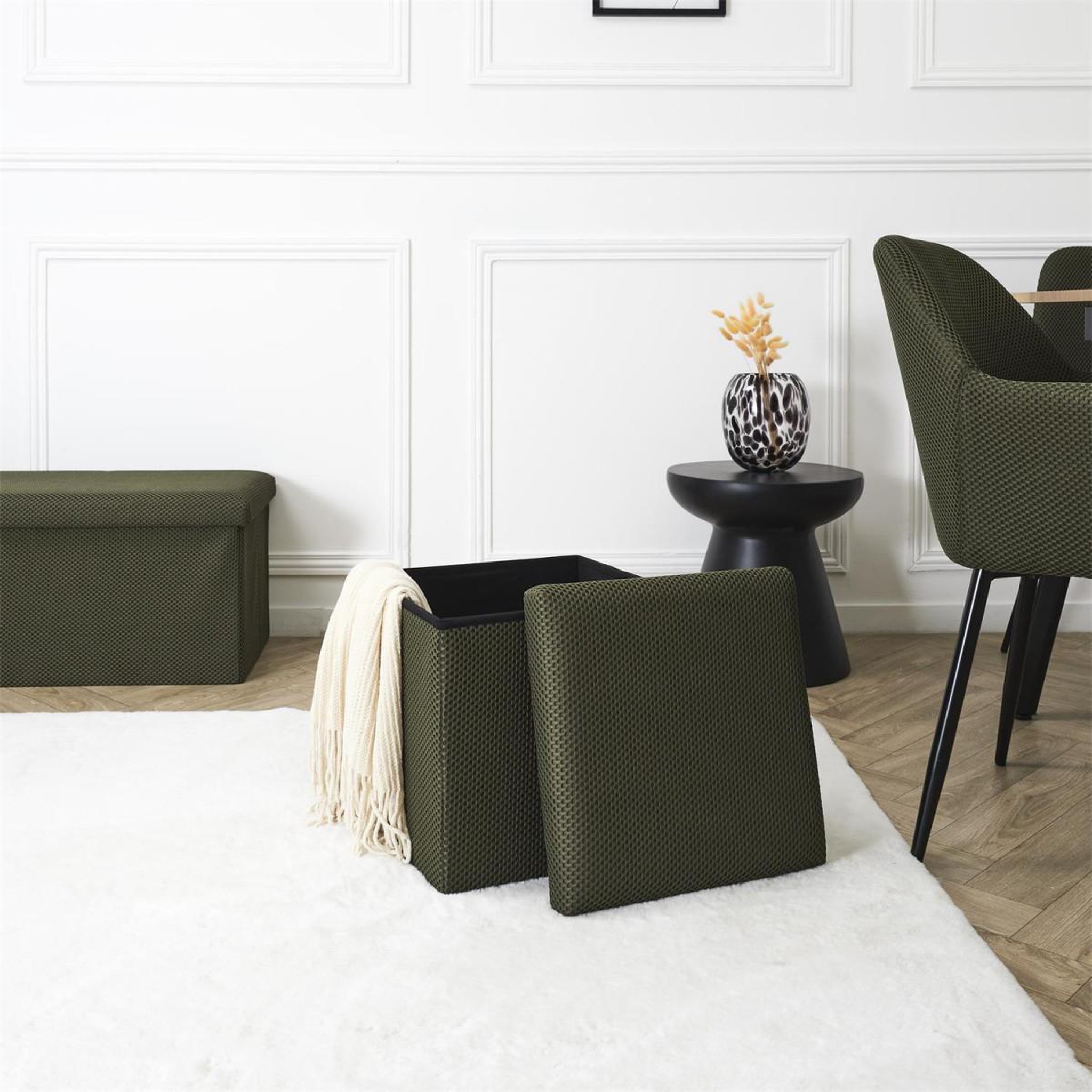 Voir la diapositive 6 : The Home Deco Factory Pouf coffre pliable  atome  38cm kaki