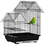 PAWHUT Cage à oiseaux design maison mangeoires perchoirs balançoire 2 portes plateau excrément amovible + poignée transport métal noir