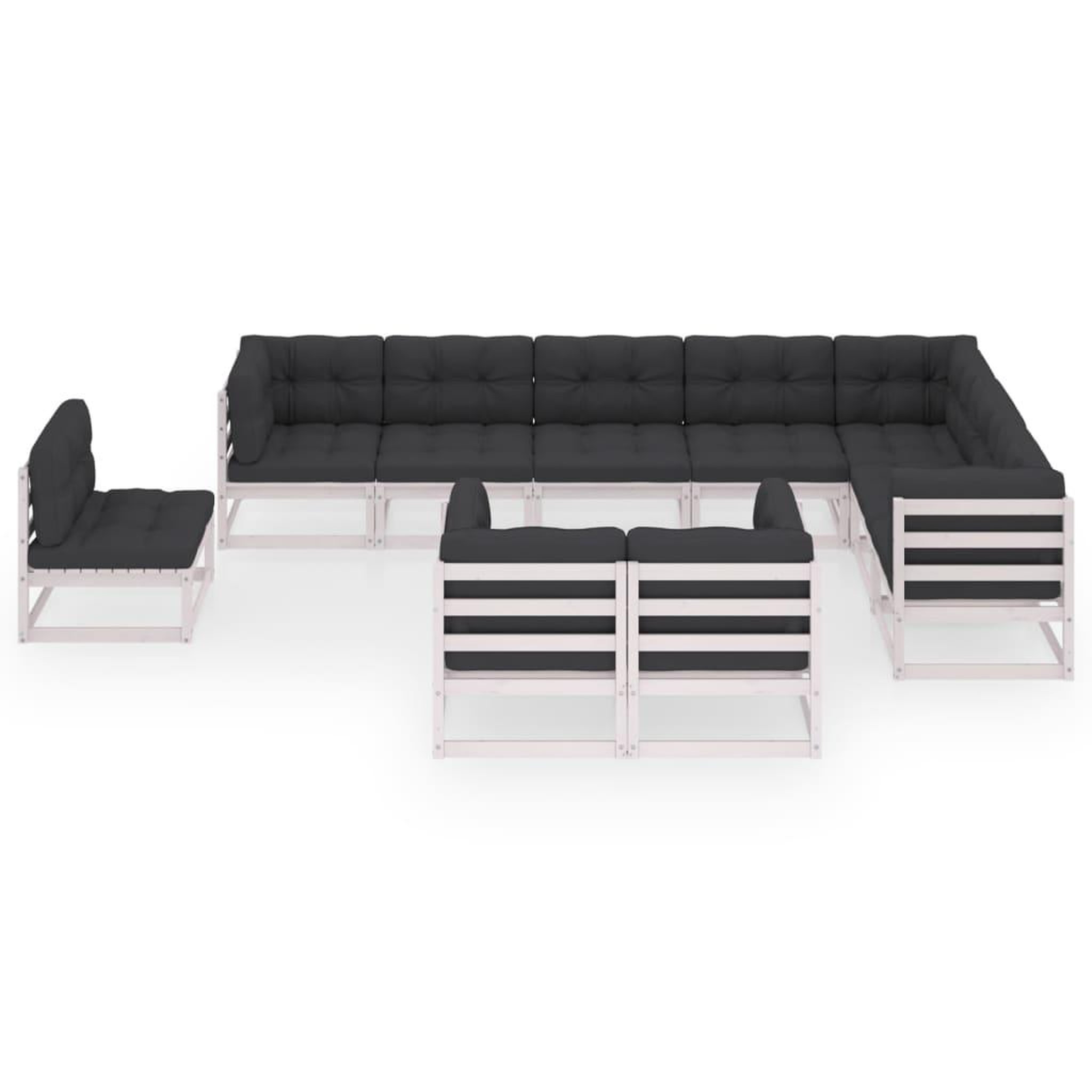 Voir la diapositive 2 : VIDAXL Salon de jardin 10 pcs avec coussins Blanc Bois de pin massif