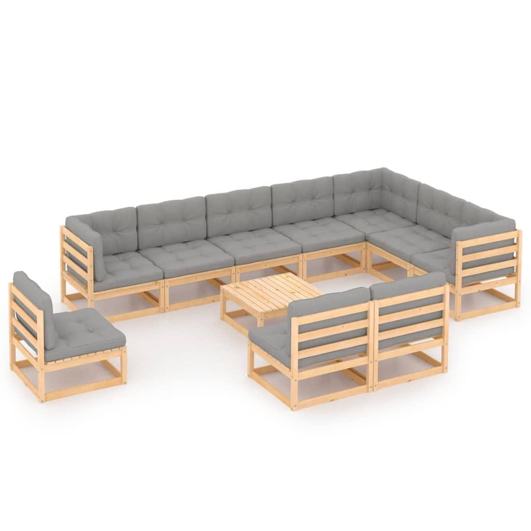 Voir la diapositive 1 : VIDAXL Salon de jardin 11 pcs avec coussins Bois de pin massif