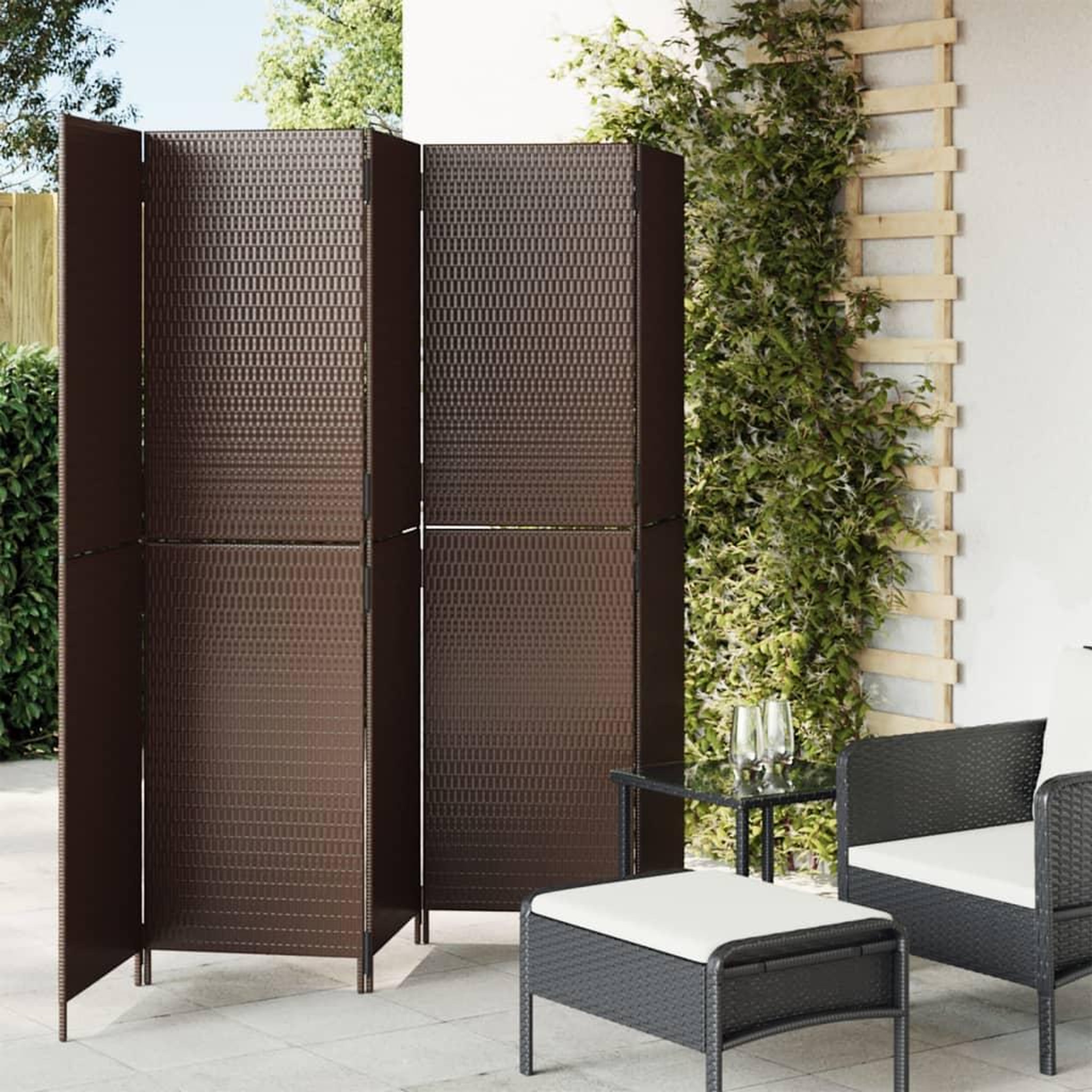 VIDAXL Cloison de separation 5 panneaux marron resine tressee