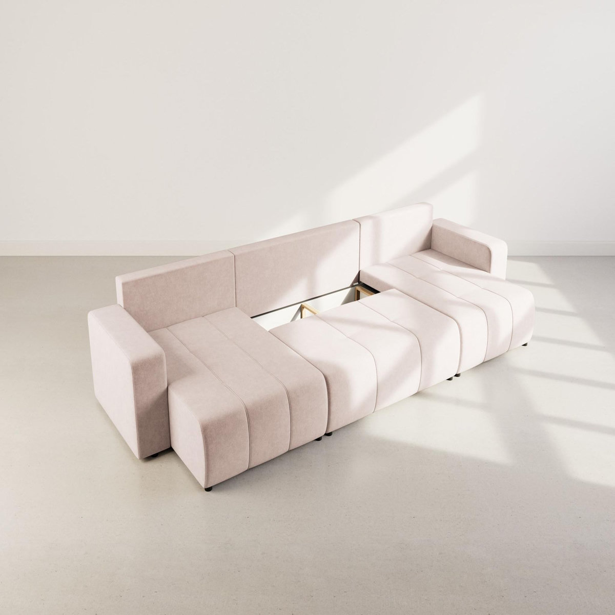 BEST MOBILIER Nicole - canapé panoramique en u 7 places convertible avec coffre en tissu