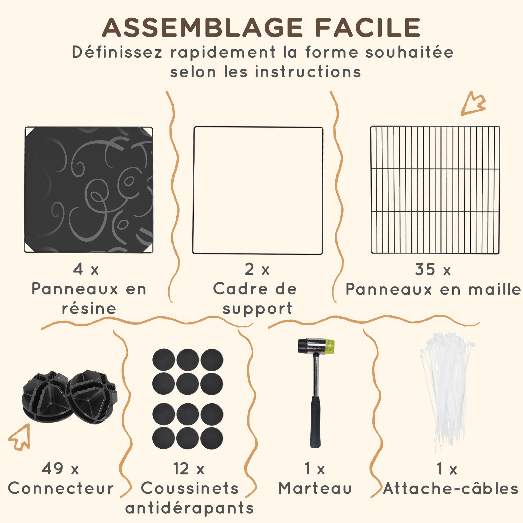 Voir la diapositive 6 : PAWHUT Cage parc enclos modulable rongeurs 2 niveaux 39 panneaux fil métallique pp noir