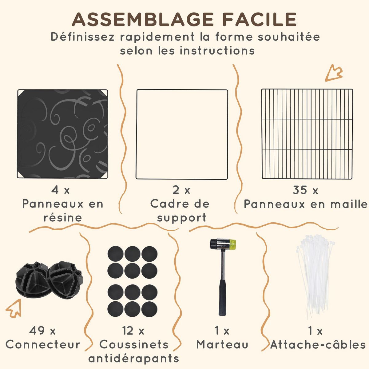 PAWHUT Cage parc enclos modulable rongeurs 2 niveaux 39 panneaux fil métallique PP noir