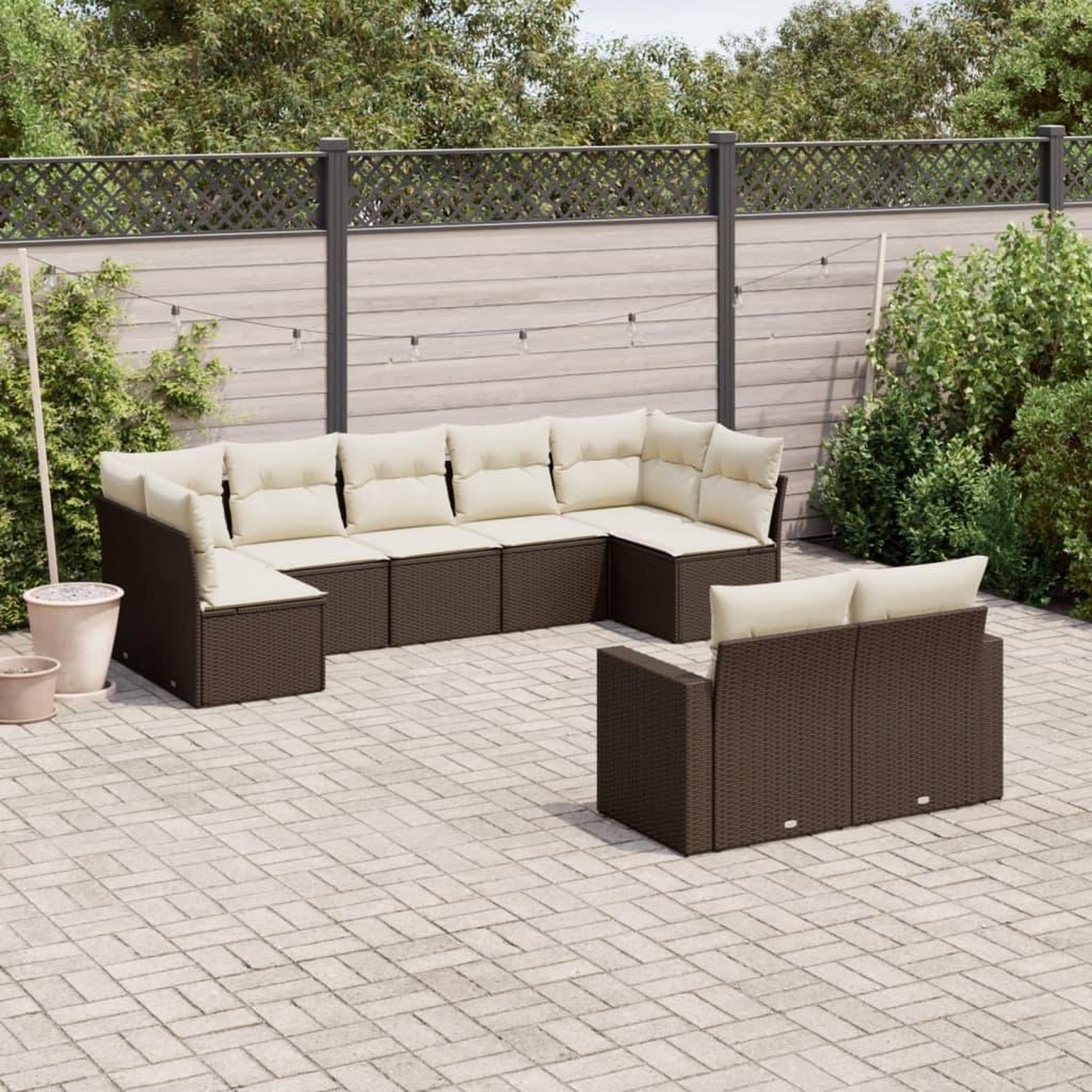 VIDAXL Salon de jardin avec coussins 9 pcs marron resine tressee