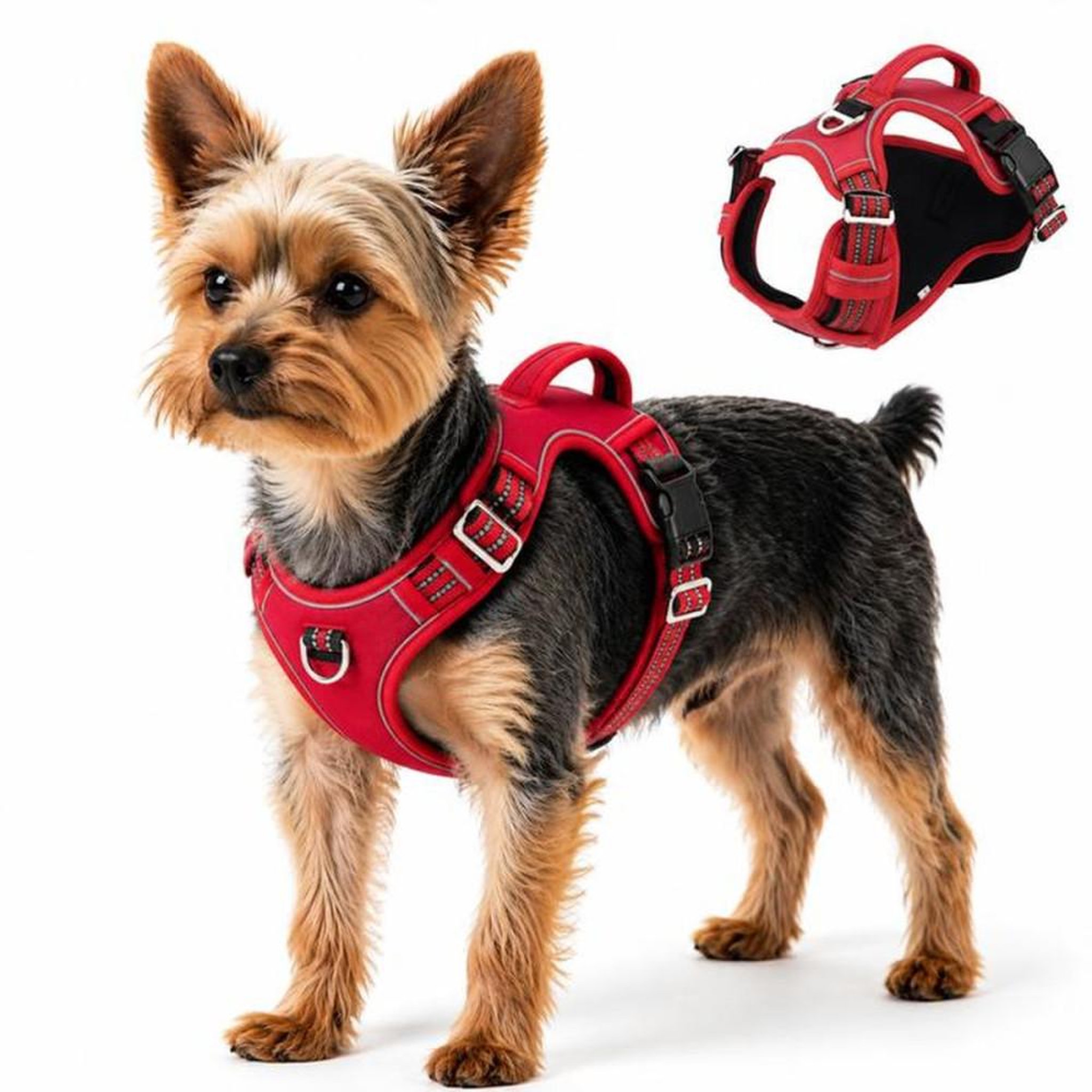 Harnais anti-traction chien taille S rouge avec poignée de contrôle, sangles rembourrées respirantes et détails réfléchissants