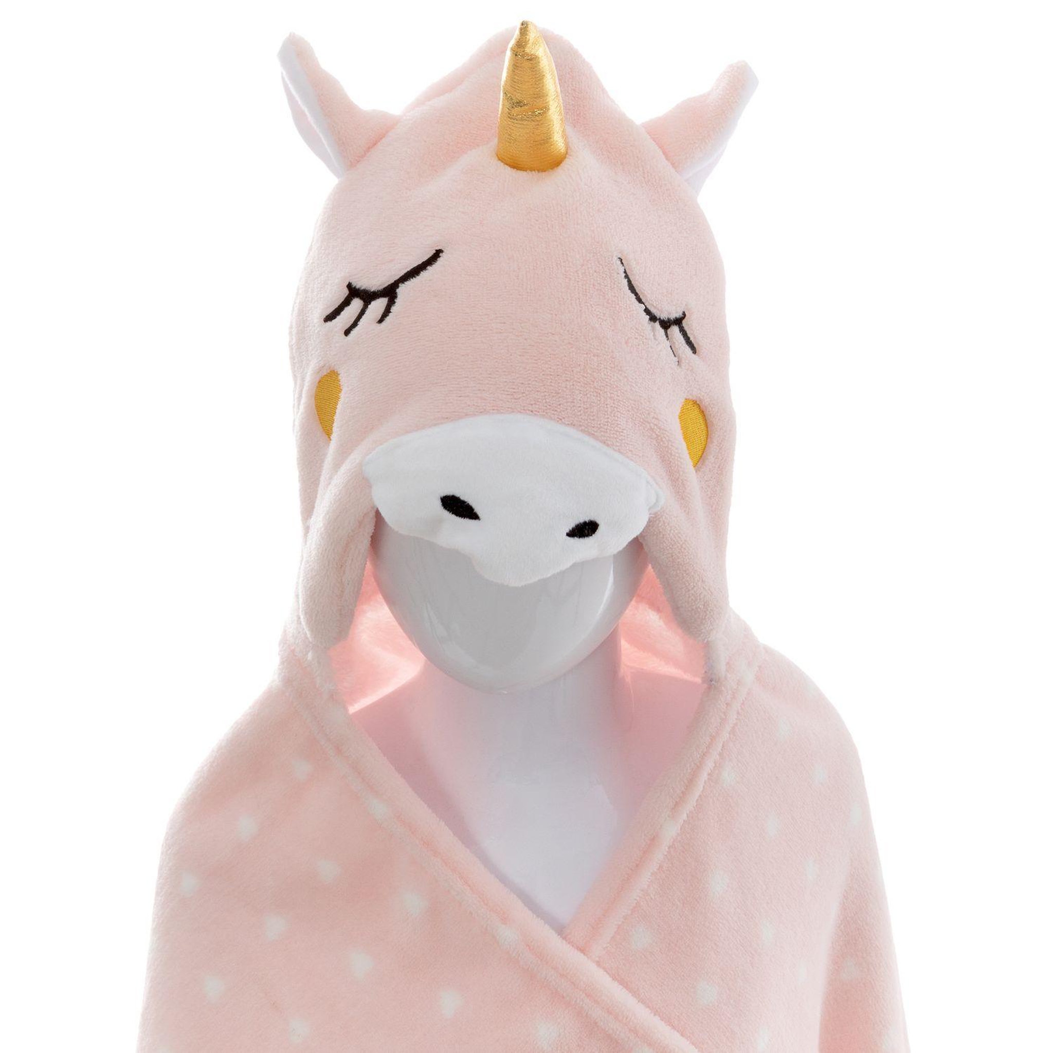 Voir la diapositive 2 : ATMOSPHERA Plaid à capuche licorne - 140 x 100 cm - rose