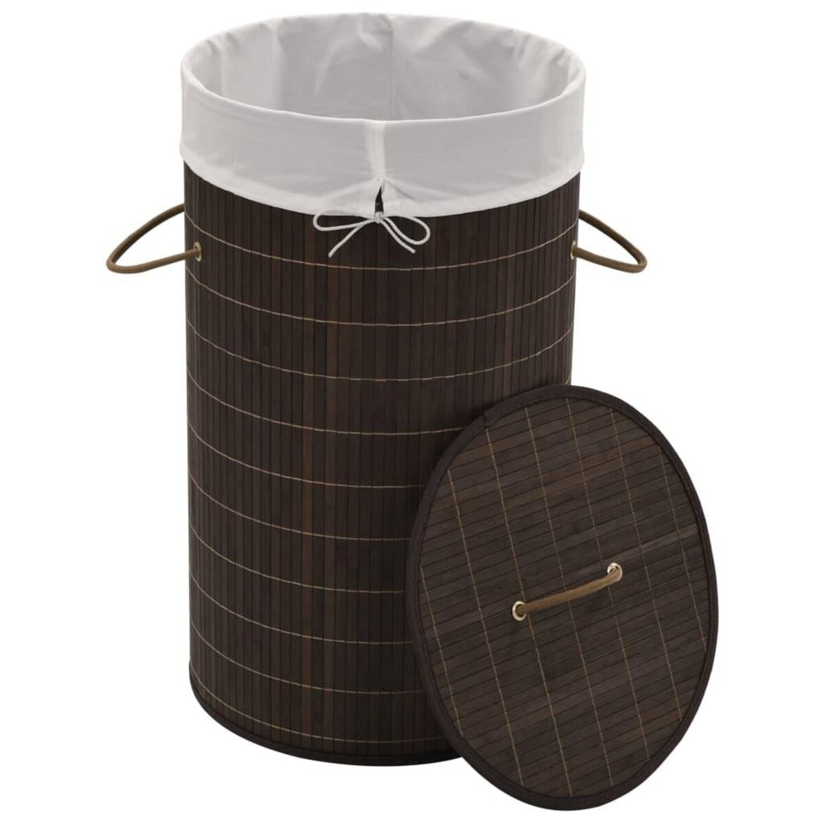 VIDAXL Panier a linge rond en bambou Marron fonce