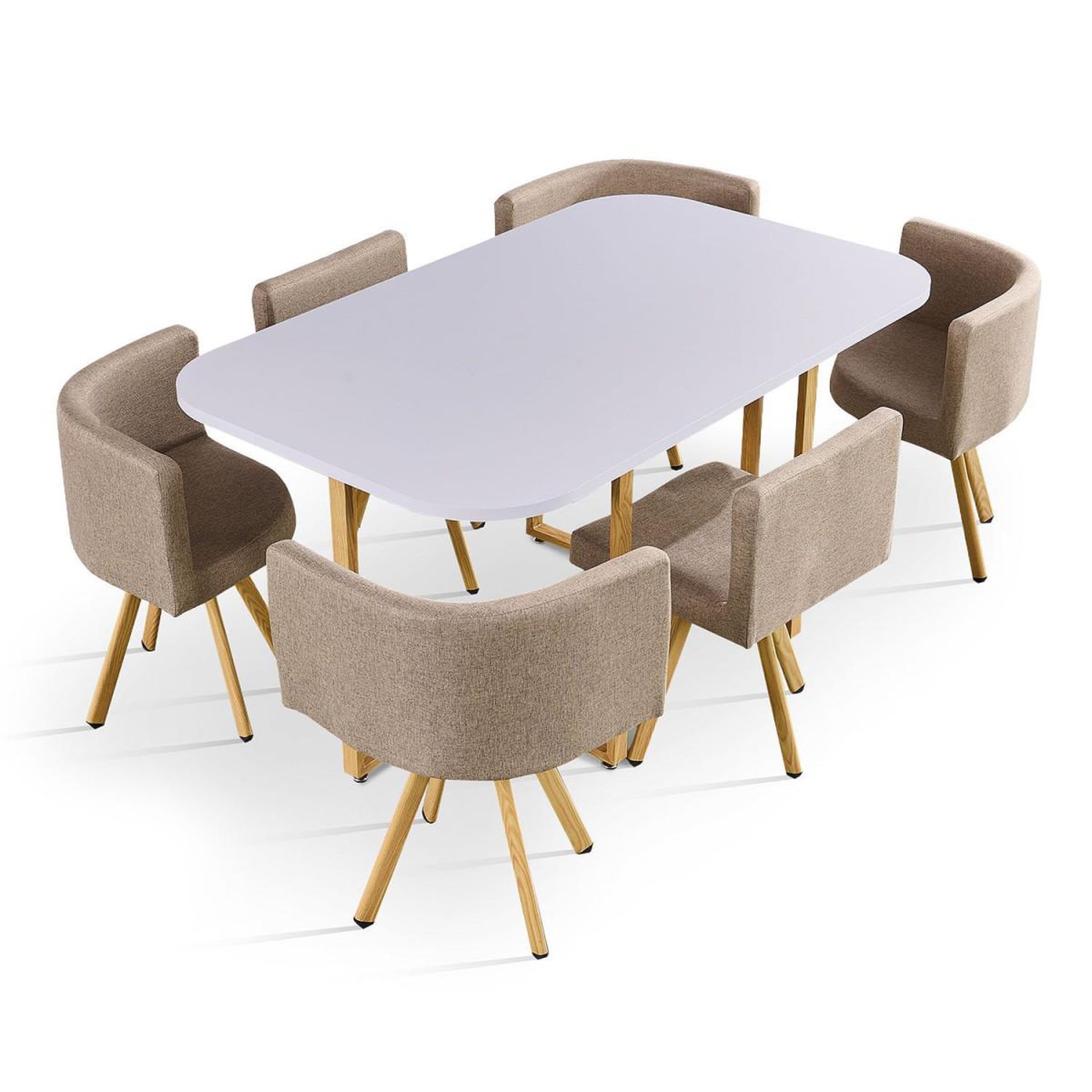 Paris Prix Ensemble table & 6 chaises  oslo  150cm blanc & taupe