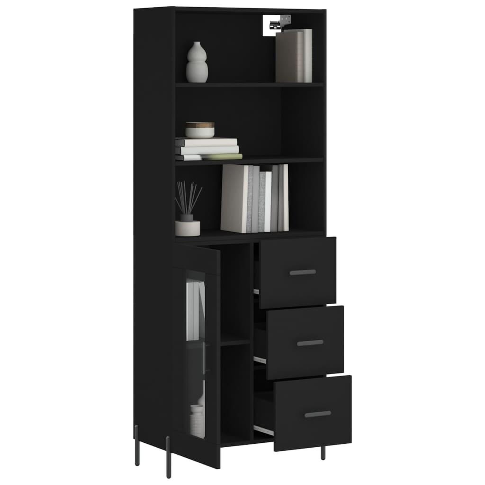 Voir la diapositive 3 : VIDAXL Buffet haut Noir 69,5x34x180 cm Bois d'ingenierie