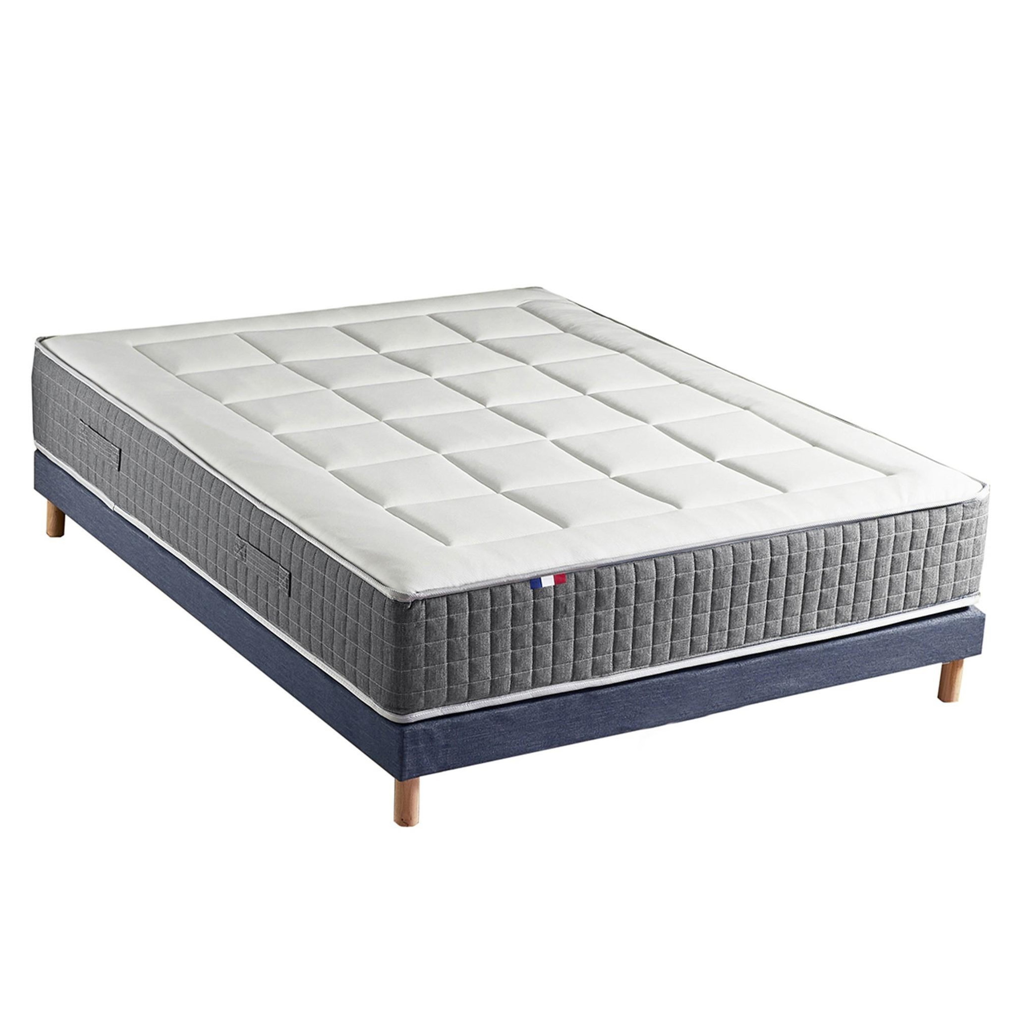 Voir la diapositive 2 : IDLITERIE Ensemble Matelas Ressort 7 zones H.28cm + Sommier Fabriqué en France MAX