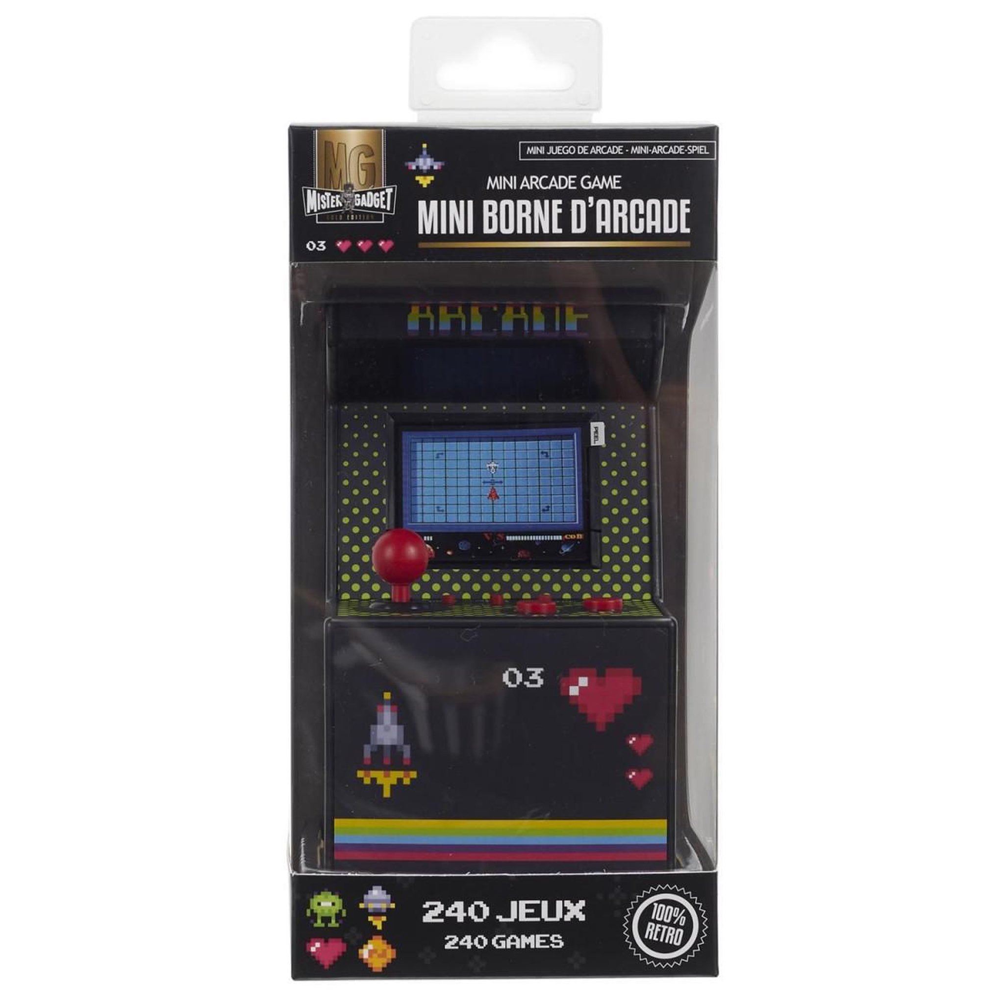 Voir la diapositive 3 : MISTER GADGET Mini borne d'arcade 240 jeux  rétro  15cm noir