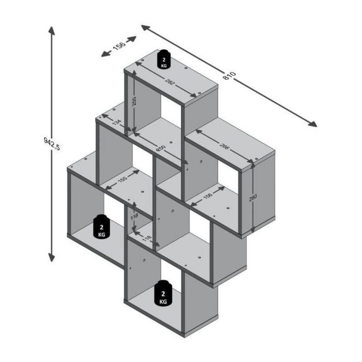 FMD Étagere murale LAURIO 2 - Décor chene - L81,2 x H94,3 x P15,7 cm - Fabriqué en Allemagne