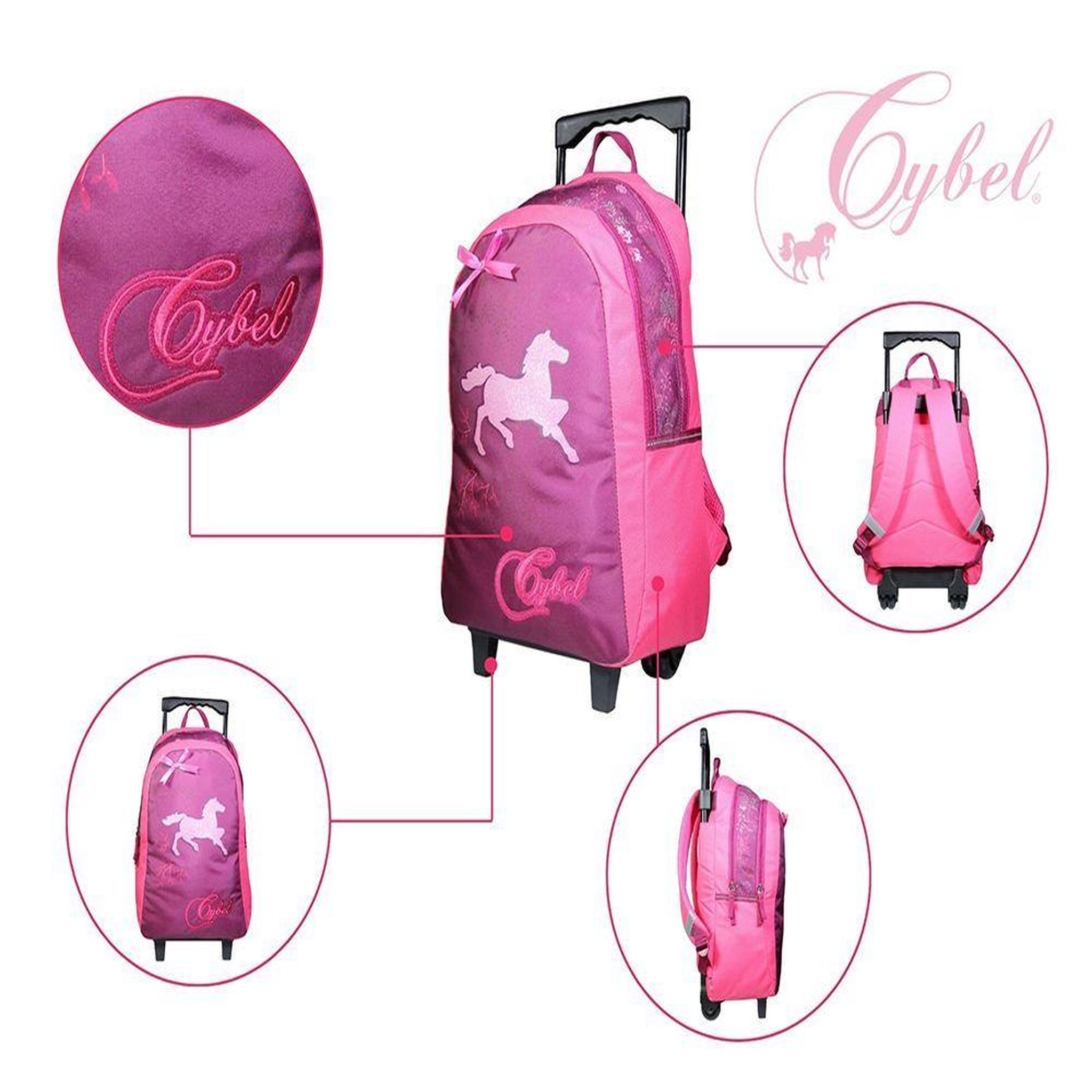 Voir la diapositive 5 : Bagtrotter BAGTROTTER Sac à dos à roulettes Cybel Cheval Violet