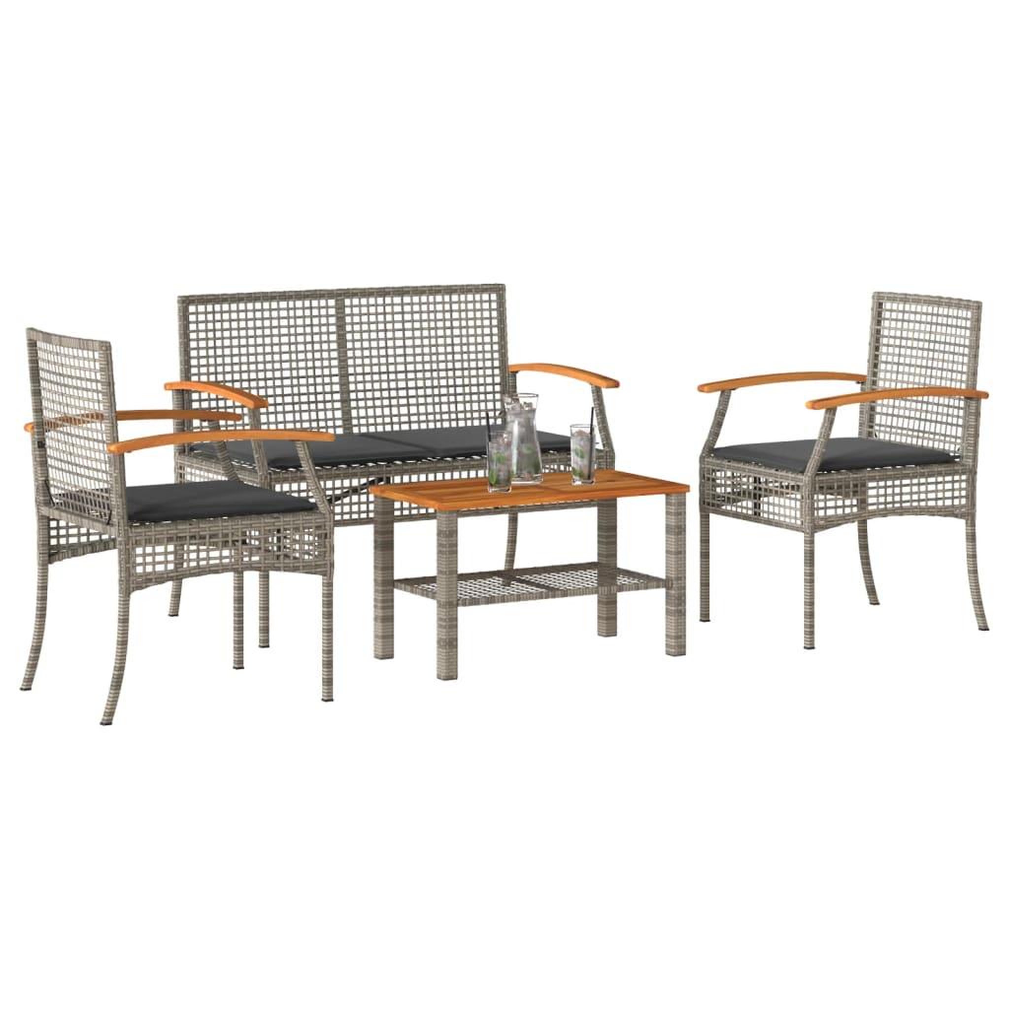 VIDAXL Salon de jardin 4 pcs avec coussins Gris Resine tressee