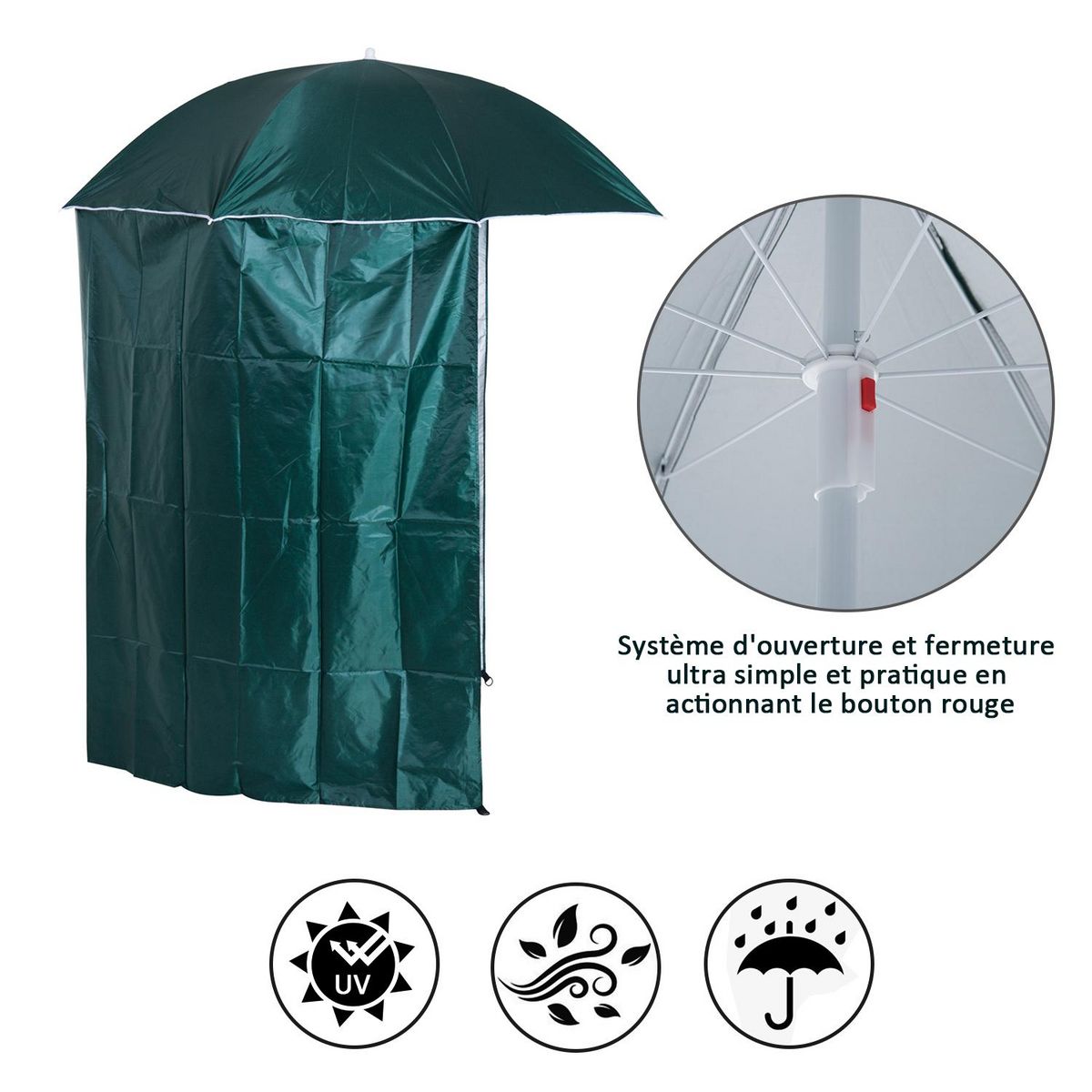 OUTSUNNY Parasol de plage Ø 2,2 x 2,2H cm protection UPF 50 + sac transport, sardines et lestage intégrés vert foncé
