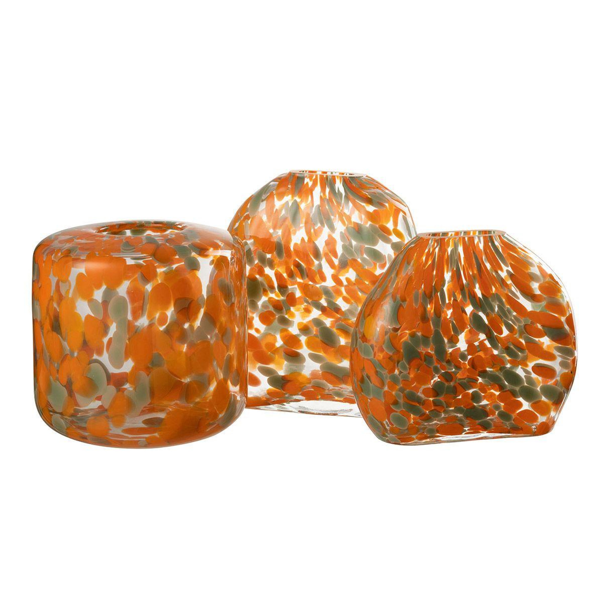 Voir la diapositive 3 : J-LINE Vase plat en verre  taches  23cm orange