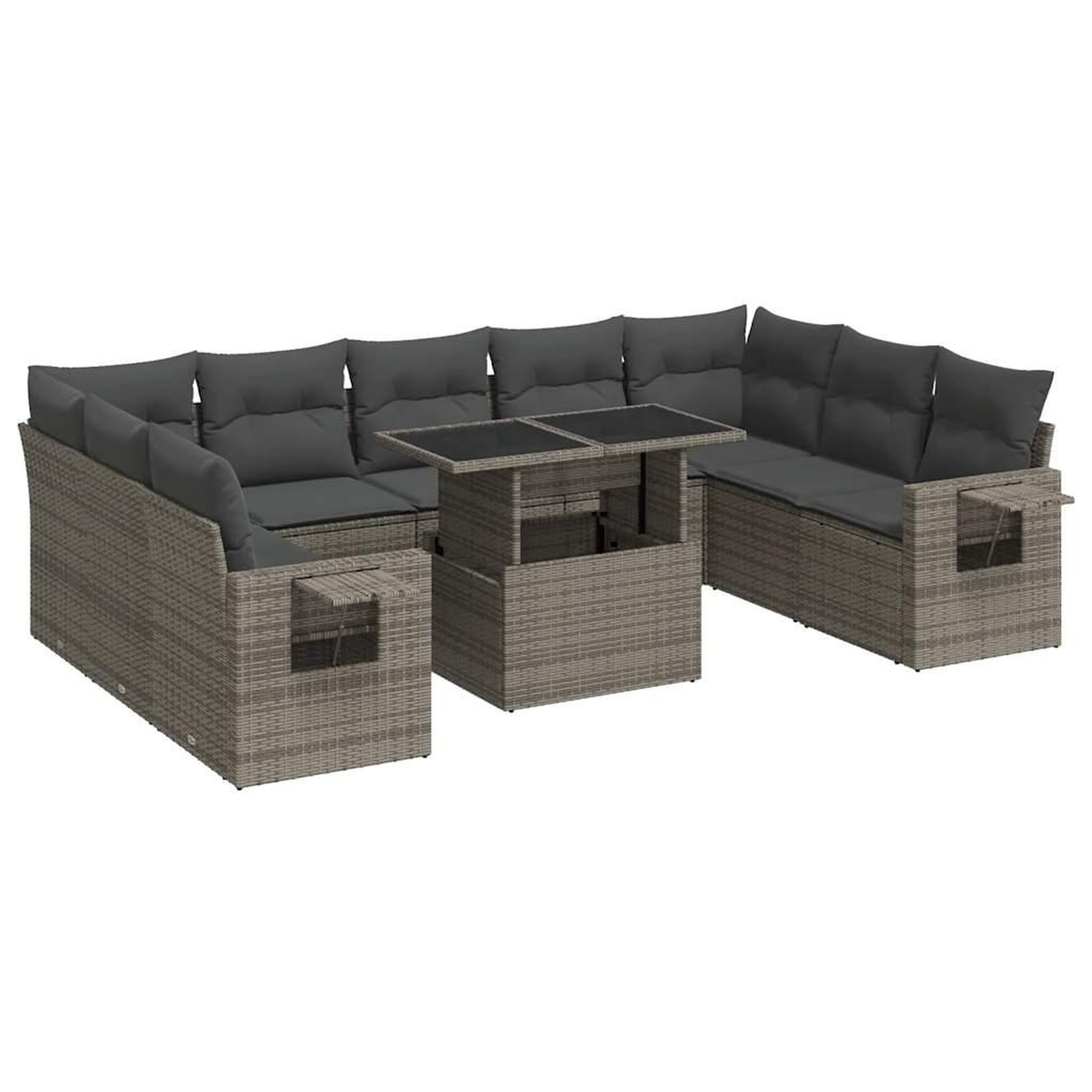 Voir la diapositive 2 : VIDAXL Salon de jardin avec coussins 10 pcs gris resine tressee