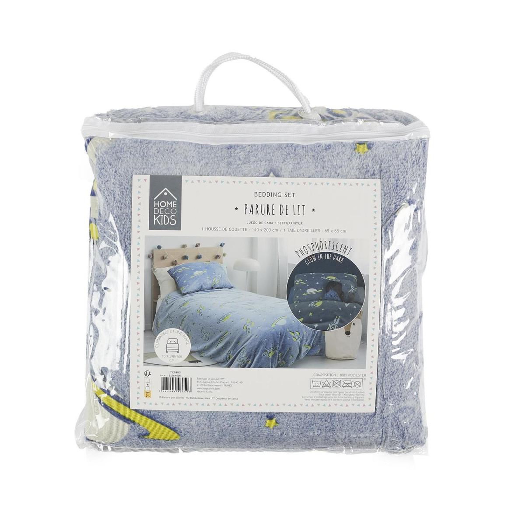 Voir la diapositive 5 : HOME DECO KIDS Parure de Lit 2 Pièces  Phosphorescent  140x200cm Bleu