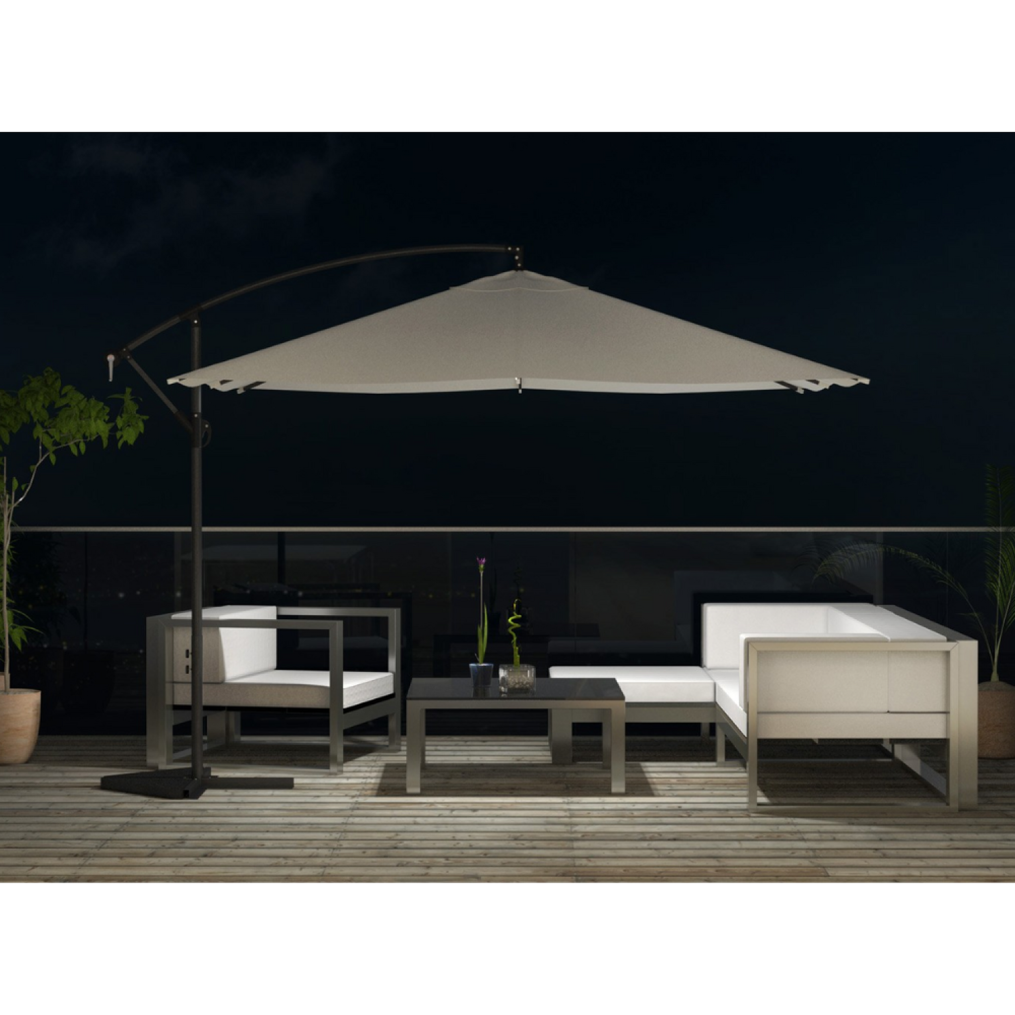 Voir la diapositive 5 : CONCEPT USINE Parasol ecru déporté carré 3 x 3 m led solenzara