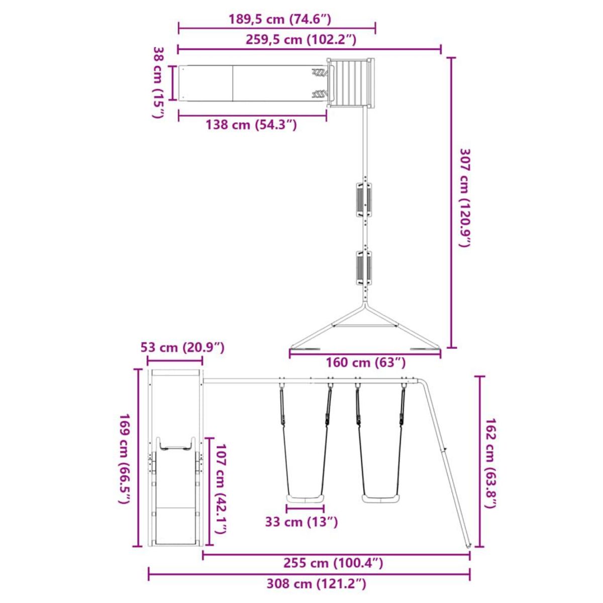 VIDAXL Aire de jeux d'exterieur bois de pin massif