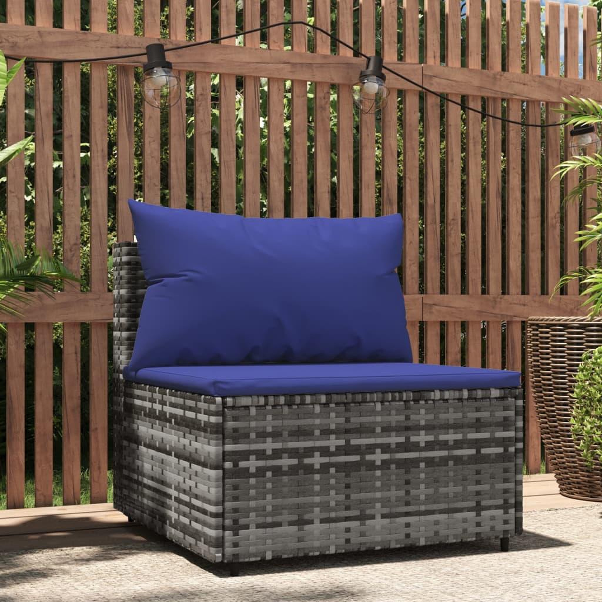Voir la diapositive 1 : VIDAXL Canape central de jardin avec coussins gris resine tressee
